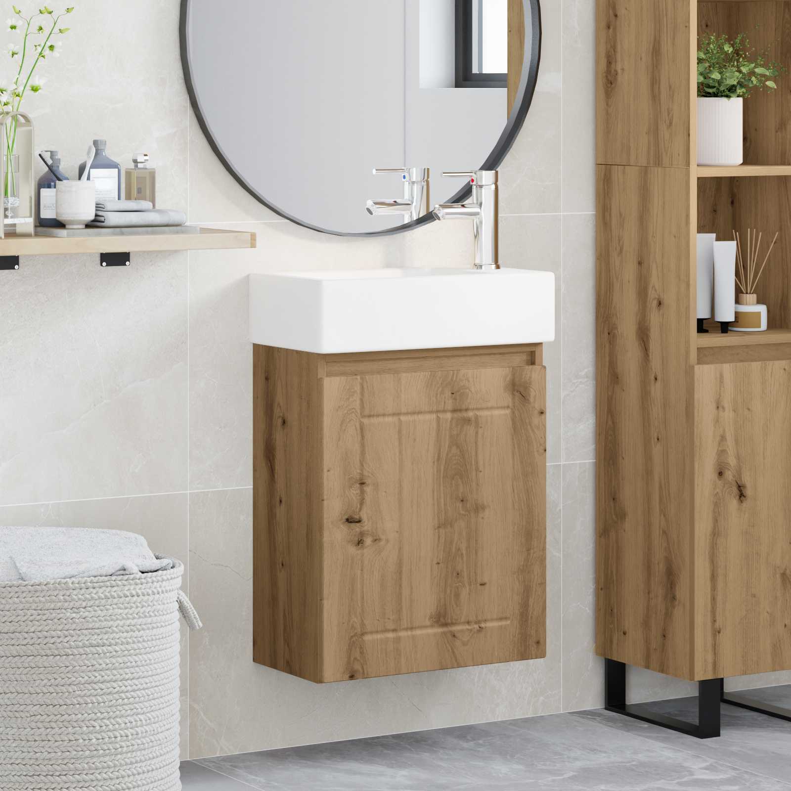 vidaXL Badkamermeubel met kraan Wit 45,5 x 25,5 x 84 cm