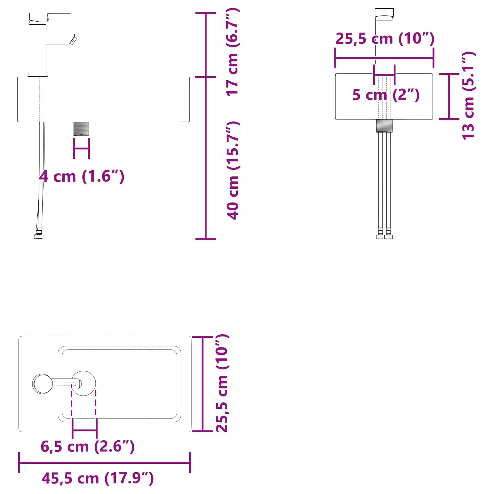vidaXL Badkamermeubel met kraan Wit 45,5 x 22,5 x 84 cm