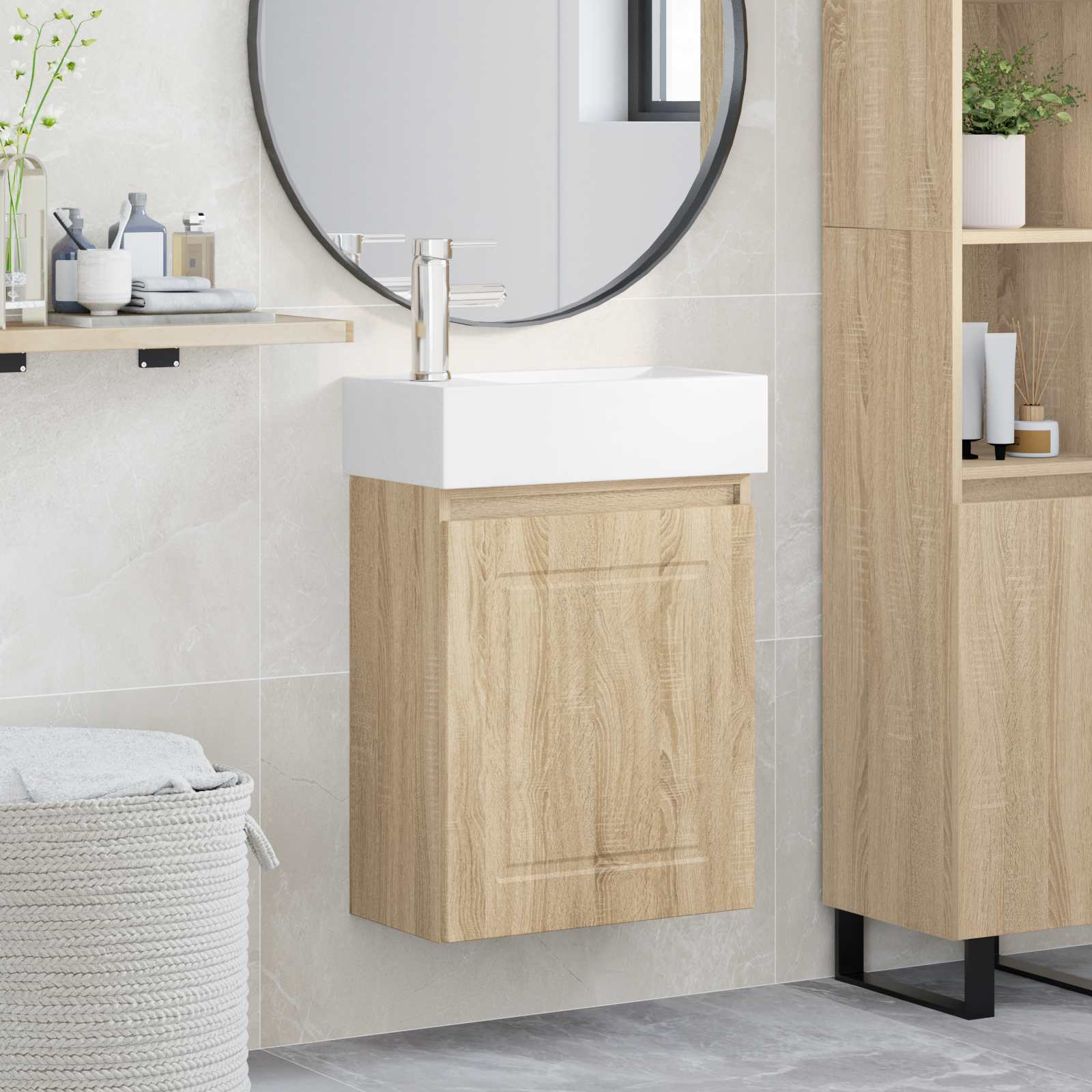 vidaXL Badkamermeubel met kraan Wit 45,5 x 22,5 x 84 cm
