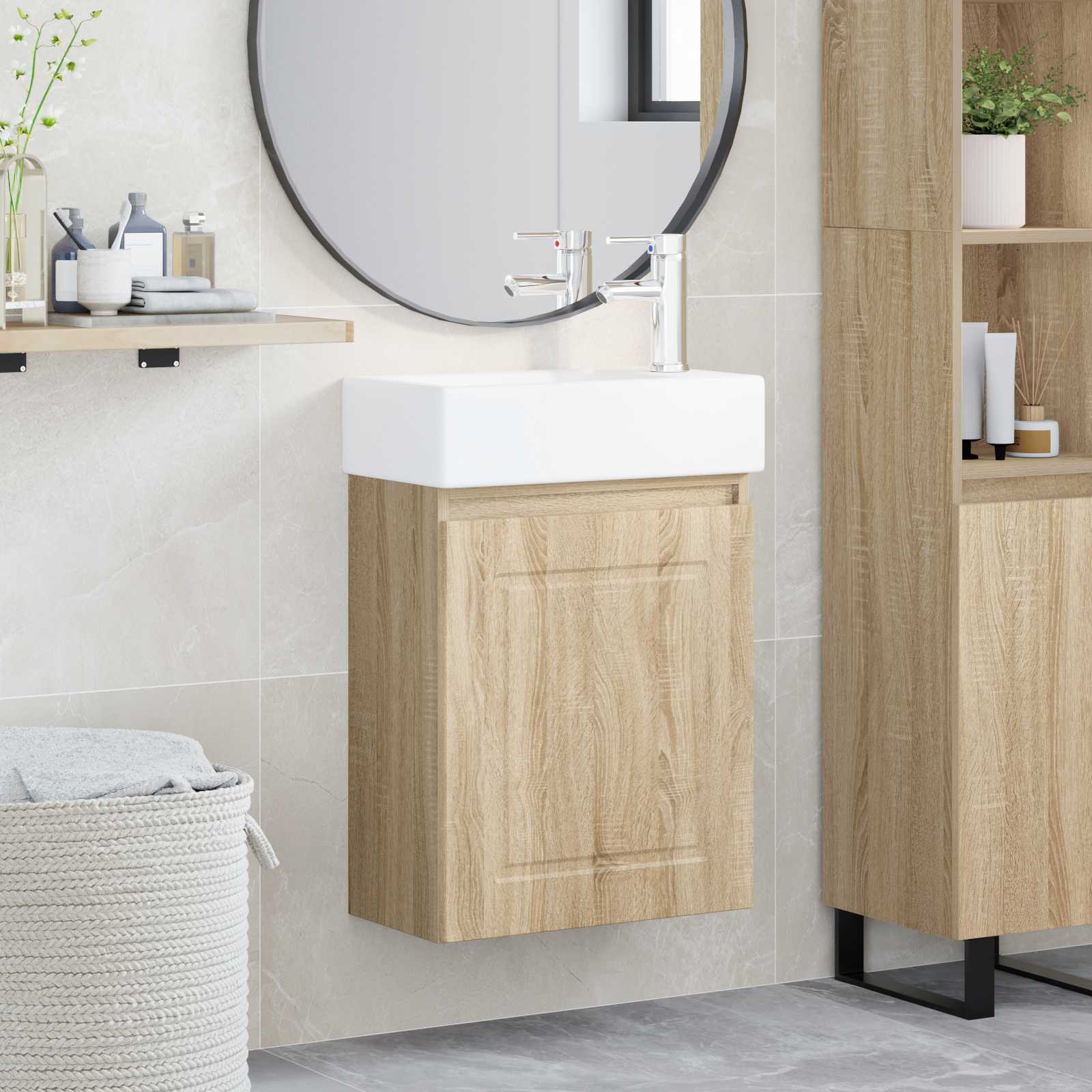 vidaXL Badkamermeubel met kraan Wit 45,5 x 22,5 x 84 cm