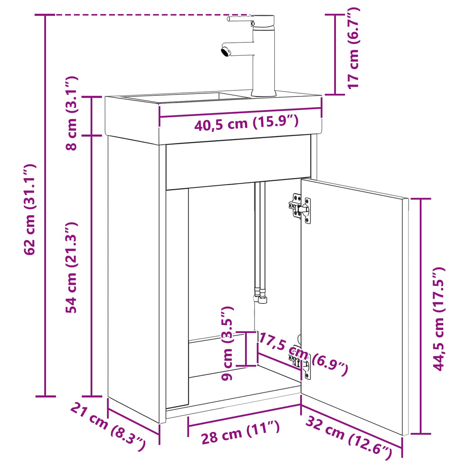 vidaXL Badkamerkast met wastafel Artisan eik 40,5 x 22,5 x 62 cm