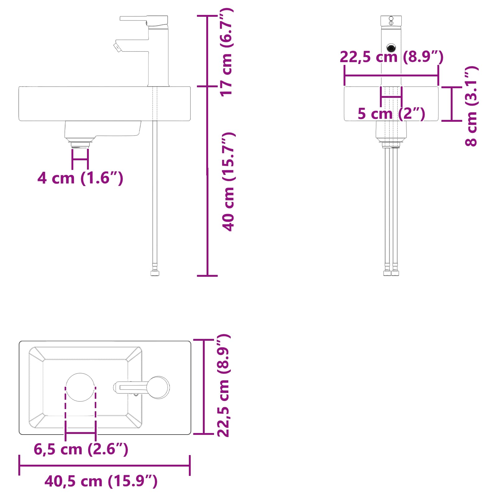 vidaXL Badkamerkast met wastafel Artisan eik 40,5 x 22,5 x 62 cm