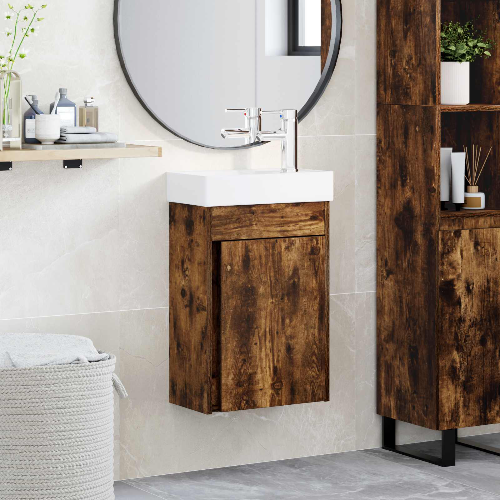 vidaXL Badkamerkast met wastafel Artisan eik 40,5 x 22,5 x 62 cm