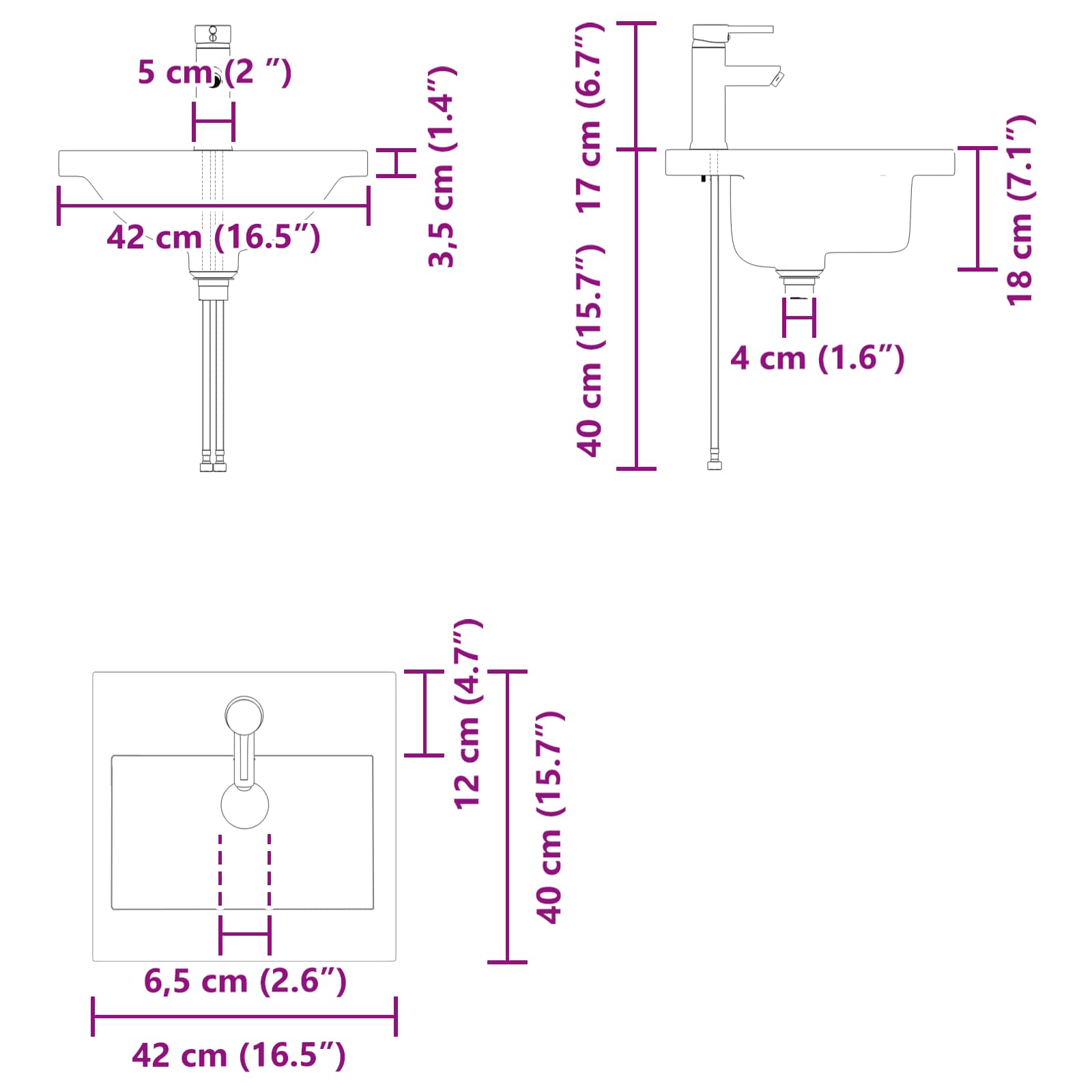vidaXL Badkamerkast met kraan Wit 42 x 40 x 74,5 cm