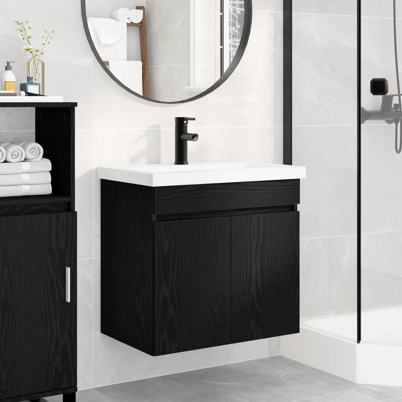 vidaXL Badkamer wastafel met wasbak Oud hout 61 x 39 x 58 cm