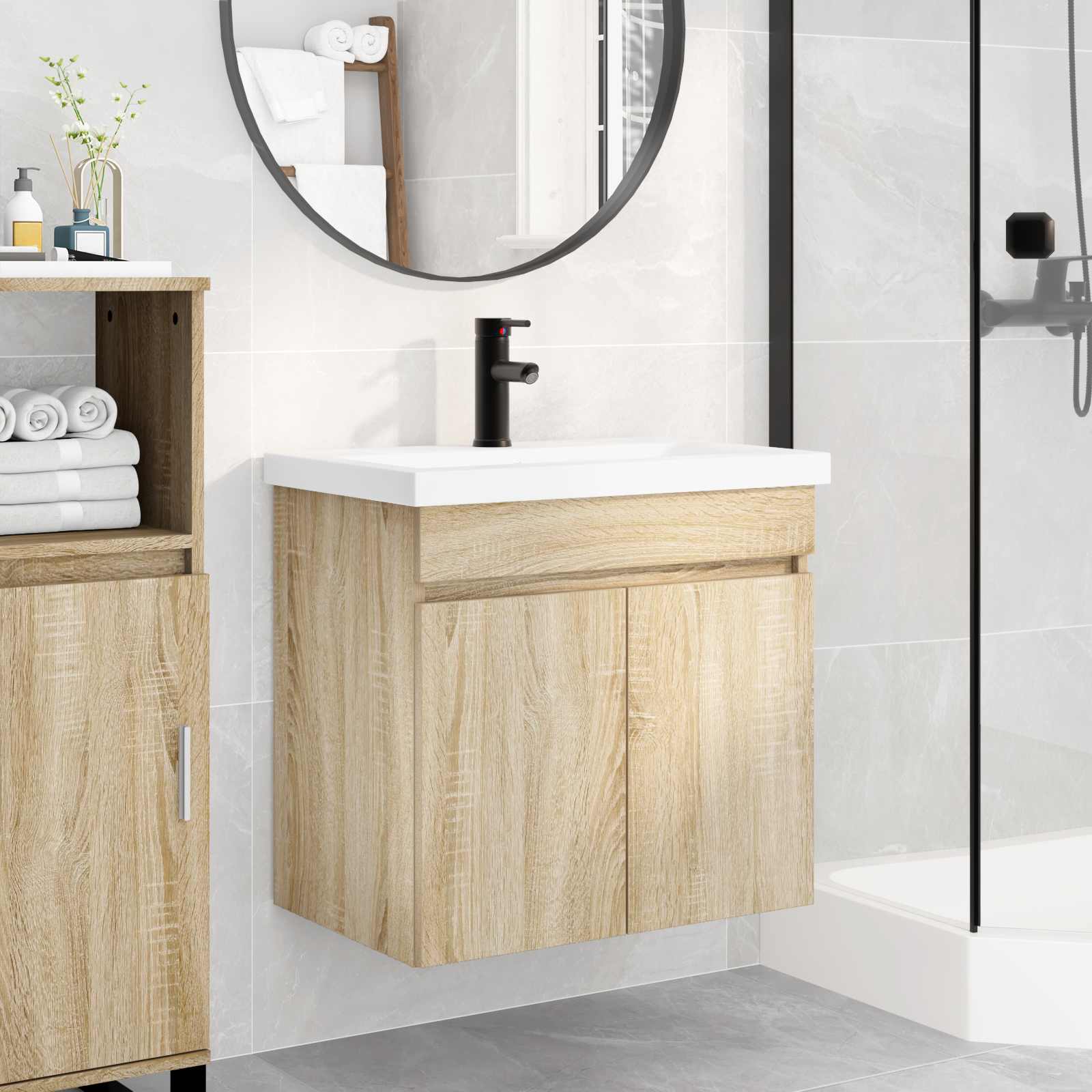 vidaXL Badkamer wastafel met wasbak Oud hout 61 x 39 x 58 cm
