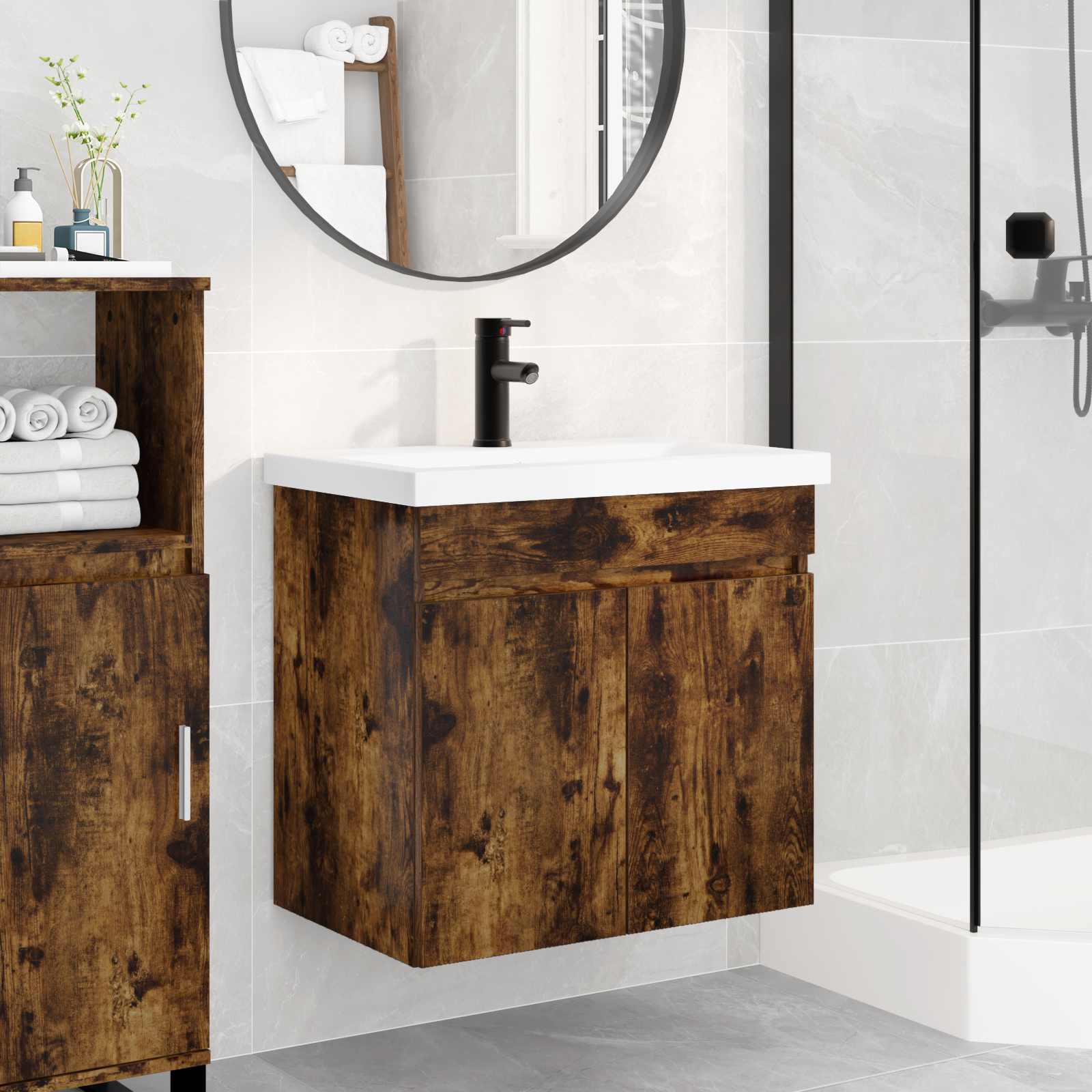 vidaXL Badkamer wastafel met wasbak Oud hout 61 x 39 x 58 cm