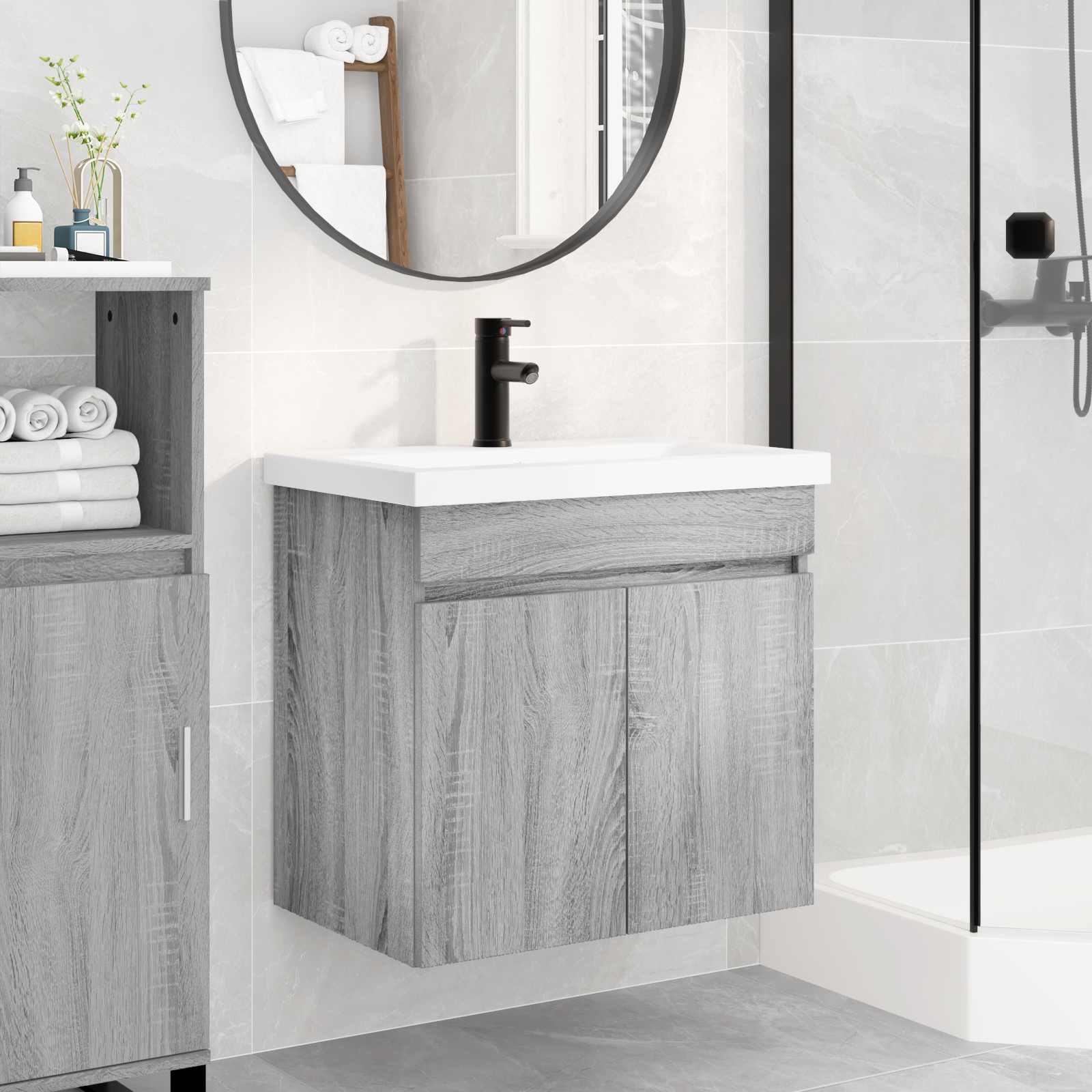 vidaXL Badkamer wastafel met wasbak Oud hout 61 x 39 x 58 cm