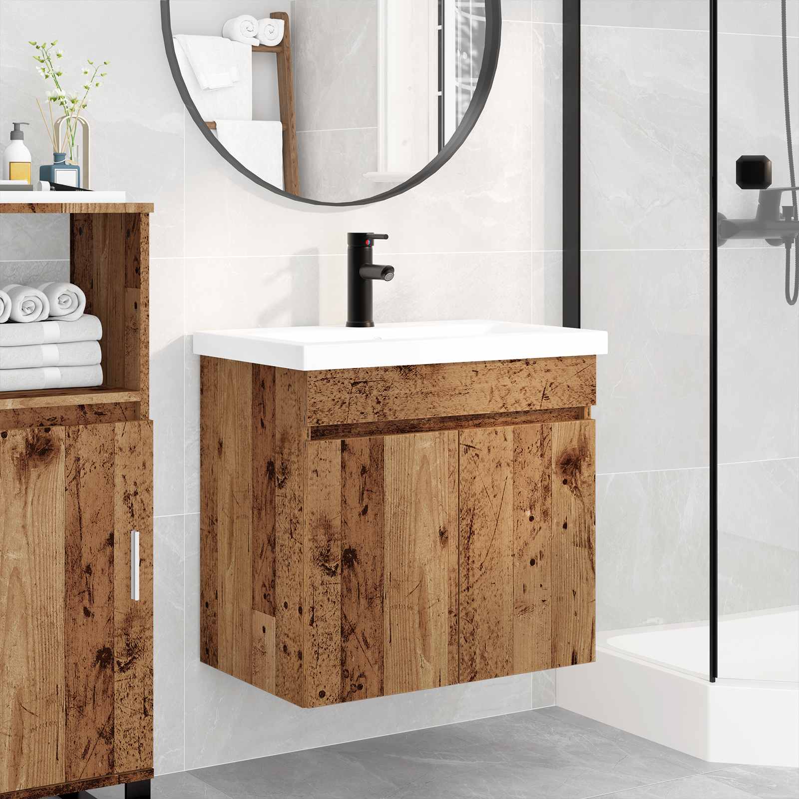vidaXL Badkamer wastafel met wasbak Oud hout 61 x 39 x 58 cm