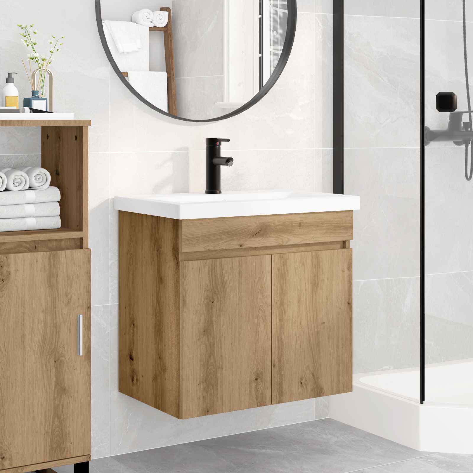 vidaXL Badkamer wastafel met wasbak Oud hout 61 x 39 x 58 cm