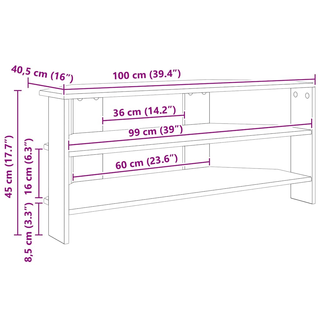 vidaXL HoekTVKast Wit 102x40,5x45cm Bewerkt hout