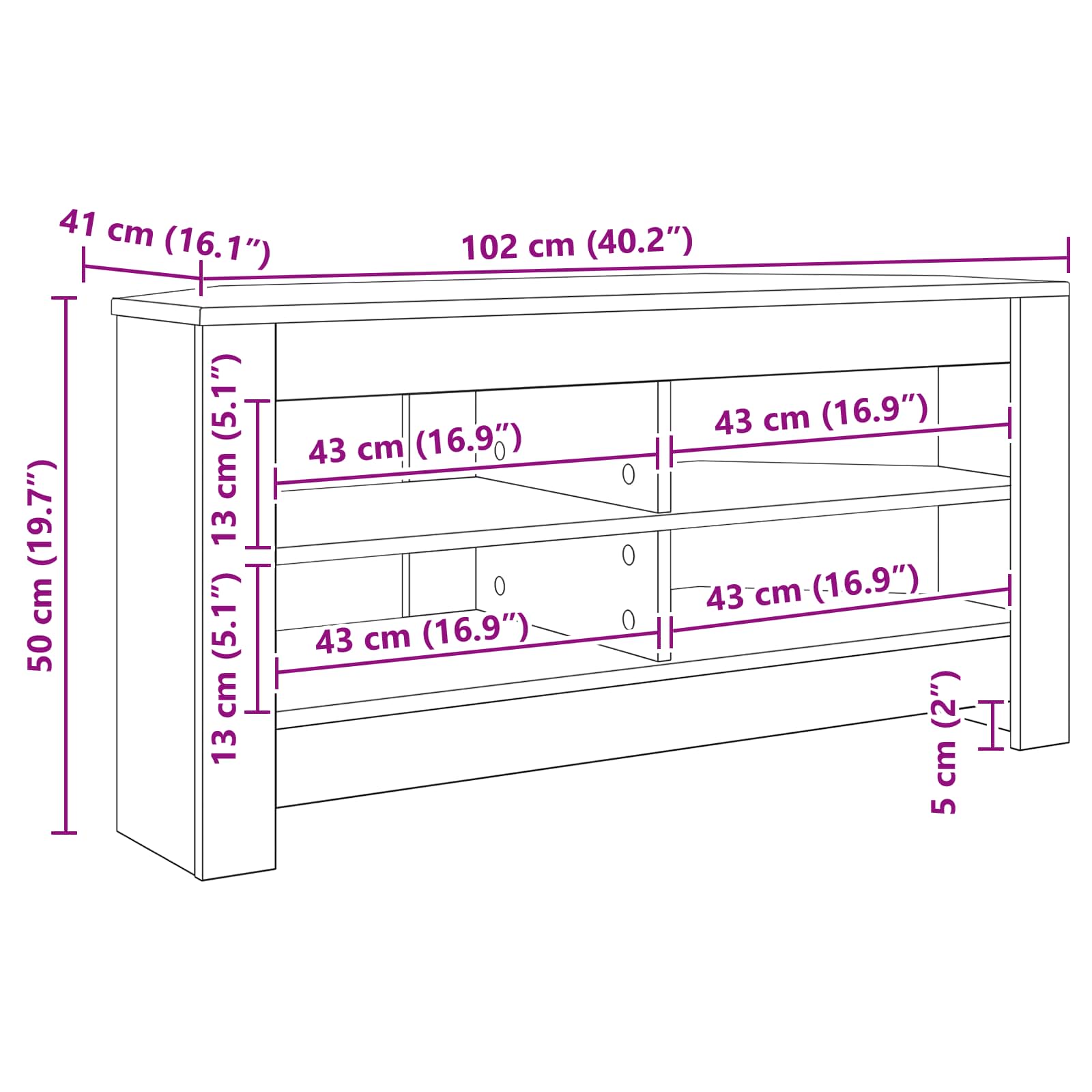 vidaXL HoekTVKast Wit 102x40,5x45cm Bewerkt hout