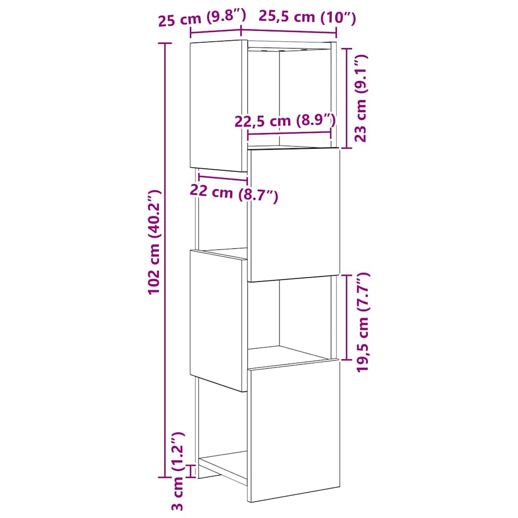 vidaXL Hoekkast Wit 25,5x25x102cm Bewerkt hout
