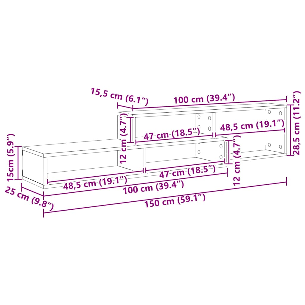 vidaXL TV-stand 150x25x28,5cm Bewerkt hout