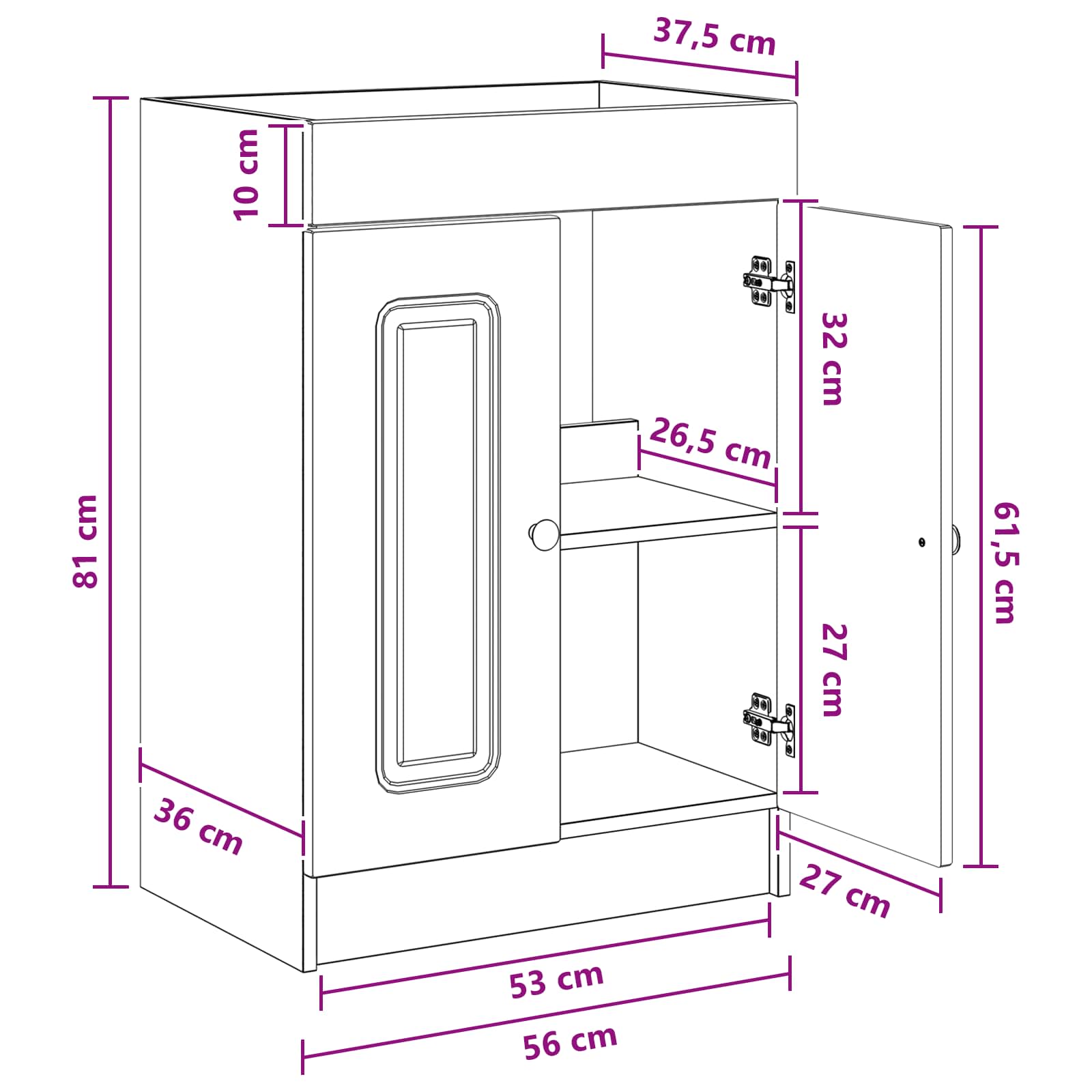 vidaXL Badkamer onder wastafel kast Wit 56 x 37,5 x 81 cm Bewerkt hout