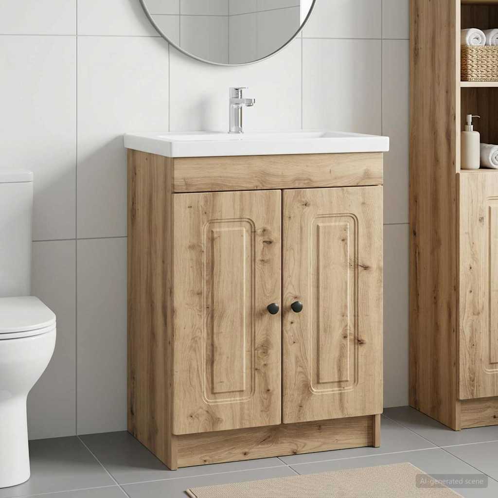 vidaXL Badkamer onder wastafel kast Wit 56 x 37,5 x 81 cm Bewerkt hout