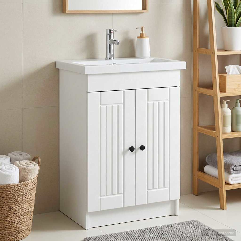 vidaXL Badkamer onder wastafel kast Wit 56 x 37,5 x 81 cm Bewerkt hout