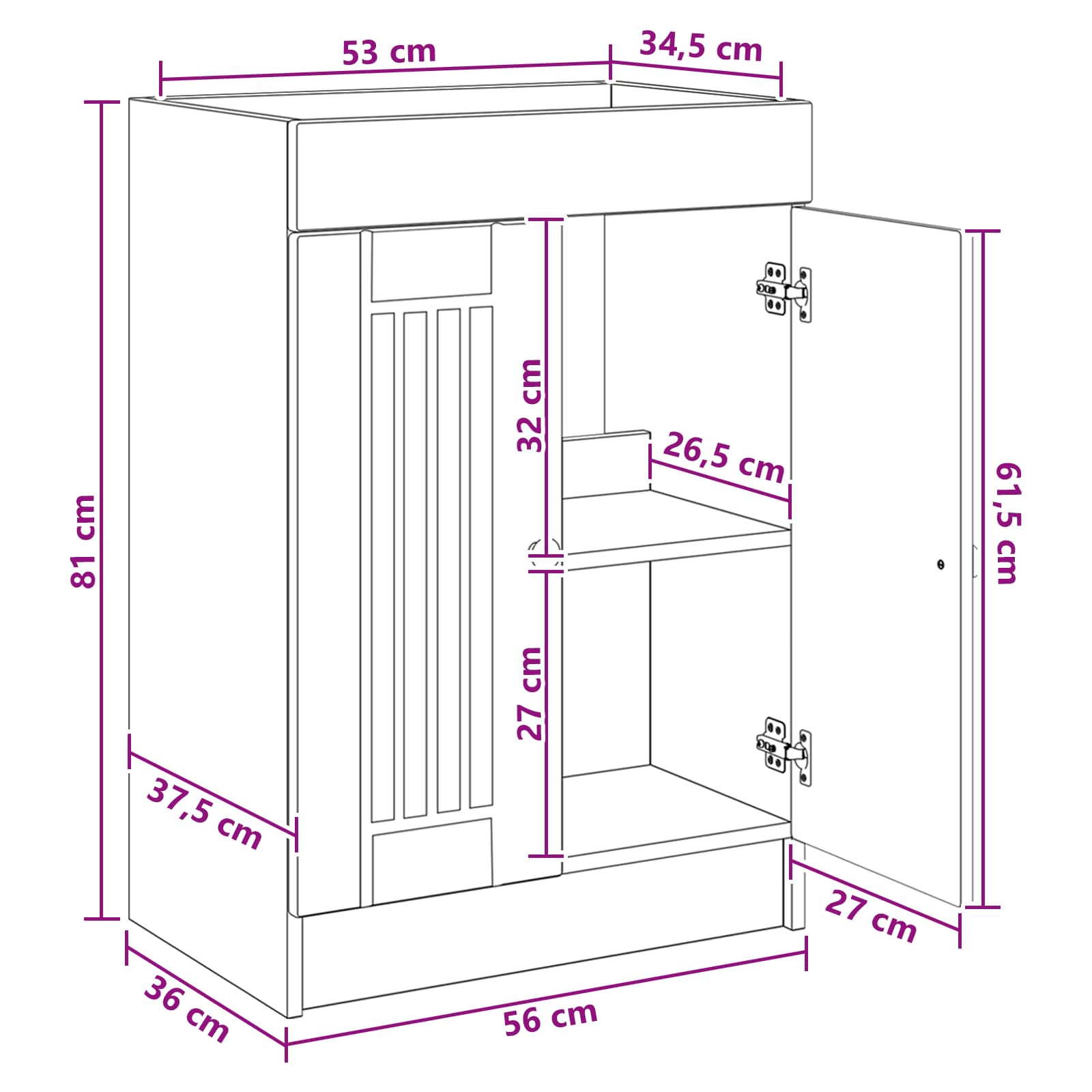 vidaXL Badkamer onder wastafel kast Wit 56 x 37,5 x 81 cm Bewerkt hout