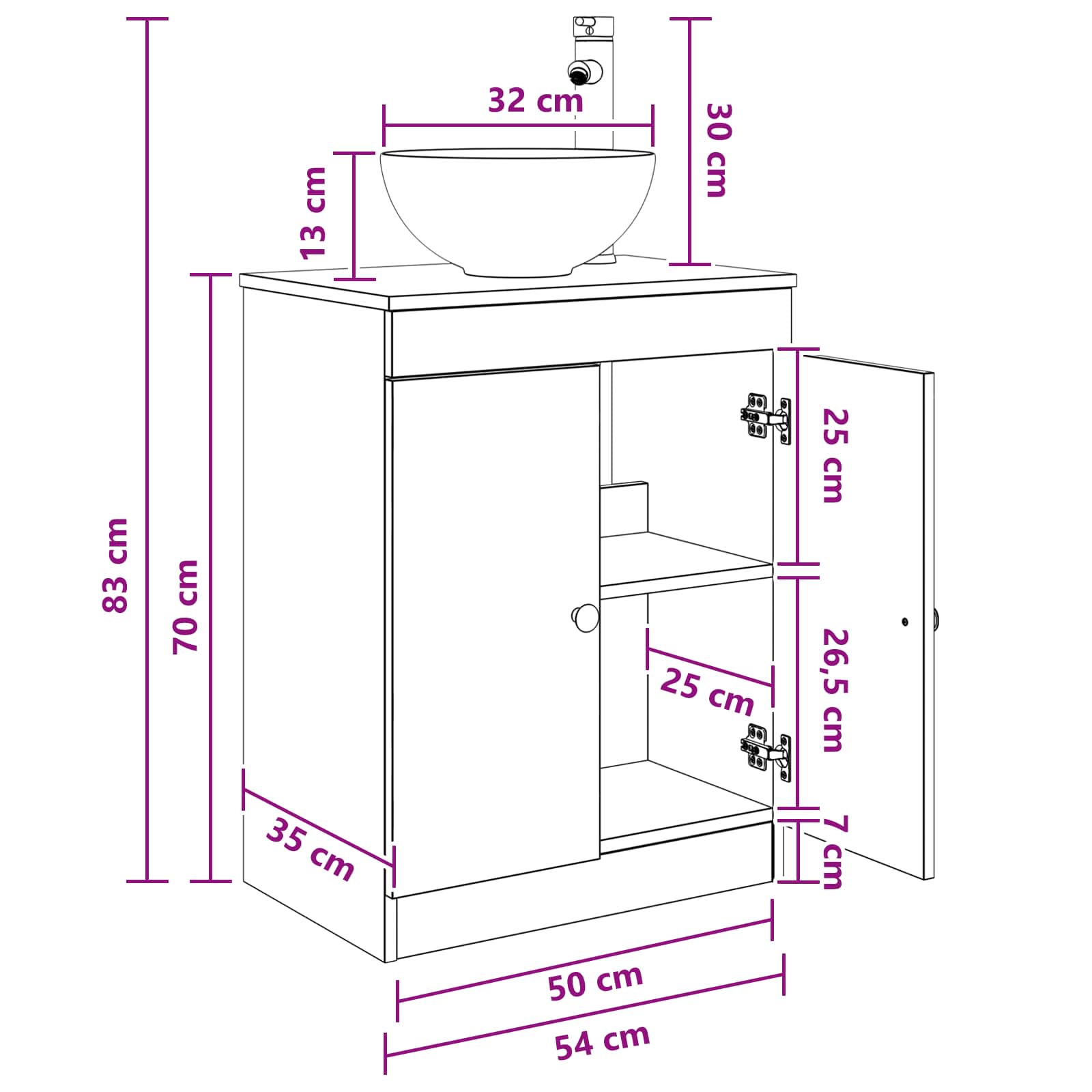 vidaXL Badkamermeubel met Wasbak Wit 54 x 35 x 83 cm Bewerkt hout