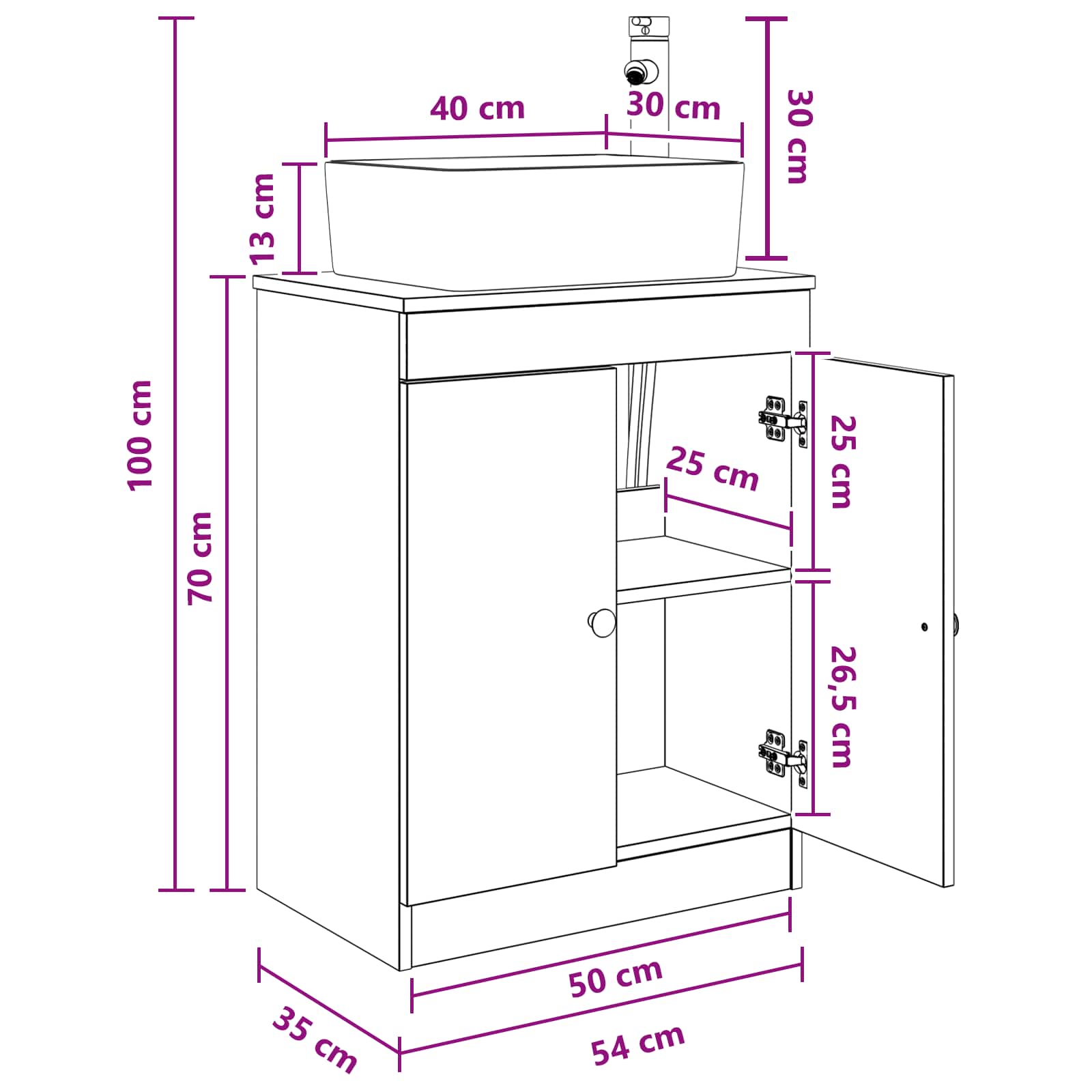 vidaXL Badkamermeubel met Wasbak Wit 54 x 35 x 83 cm Bewerkt hout