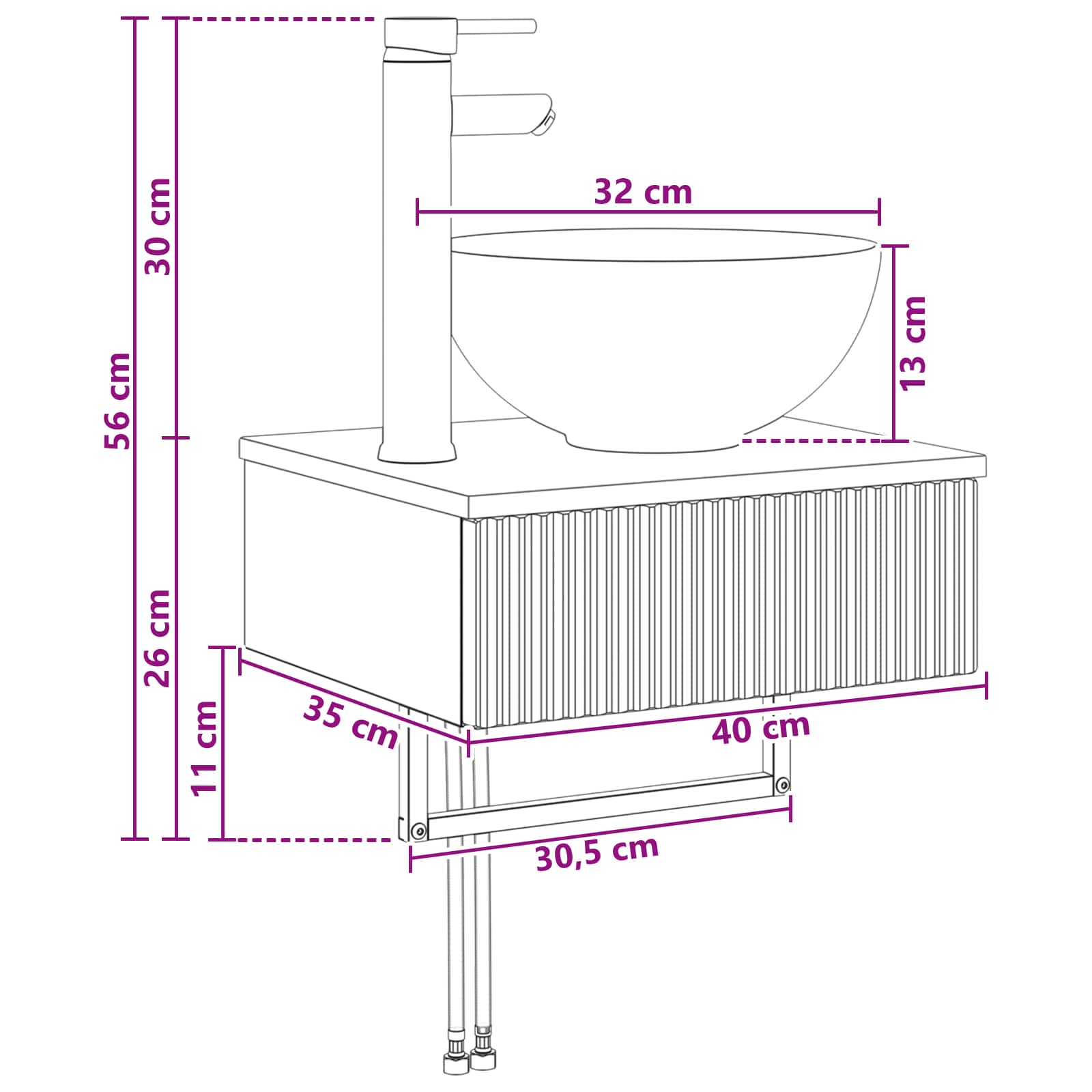 vidaXL Wandgemonteerde Wastafel Wit 40 x 35 x 39 cm Bewerkt hout