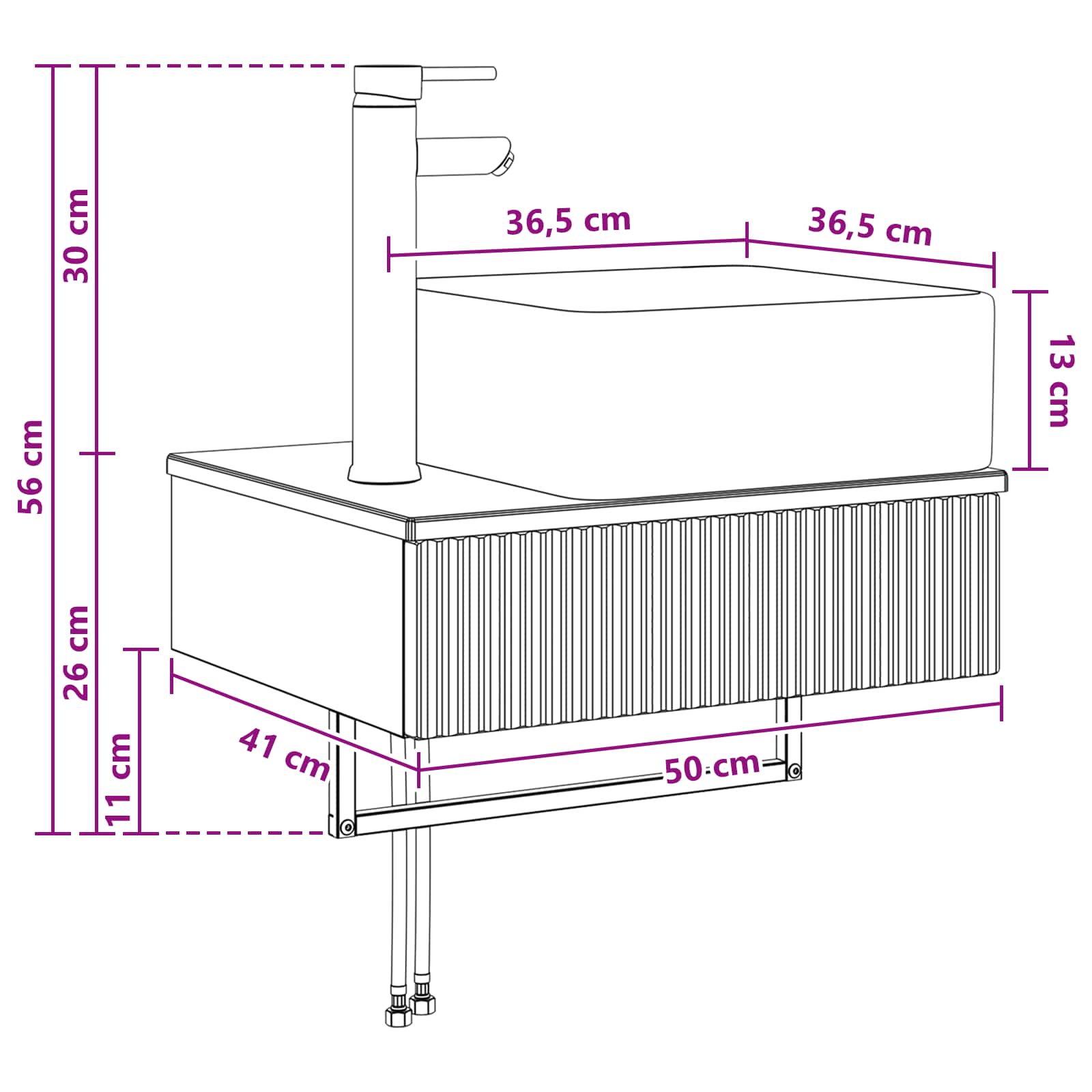 vidaXL Wandgemonteerde Wastafel Wit 50 x 41 x 39 cm Bewerkt hout