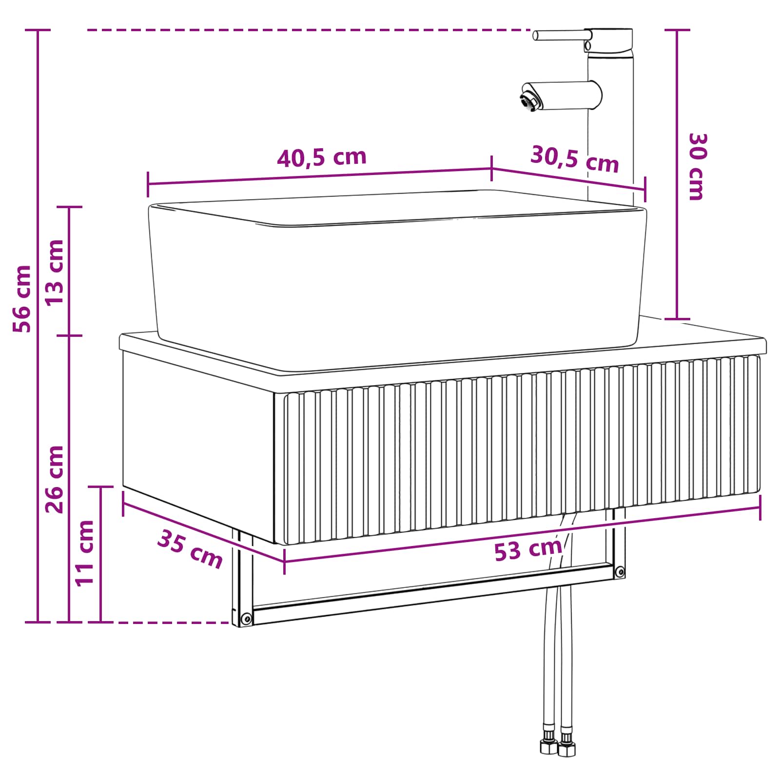 vidaXL Wandgemonteerde Wastafel Wit 53 x 35 x 39 cm Bewerkt hout