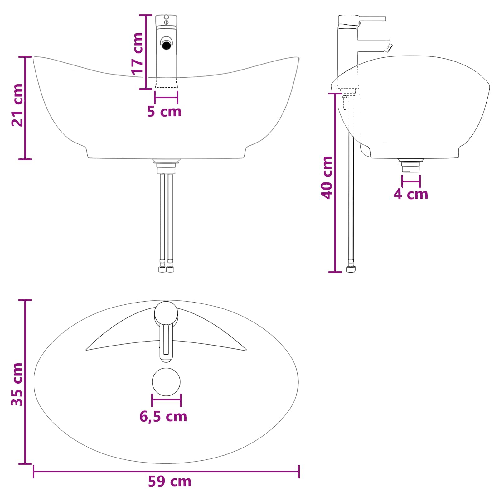 vidaXL Badkamer Waskom Chroom 59 x 35 x 21 cm Metaal