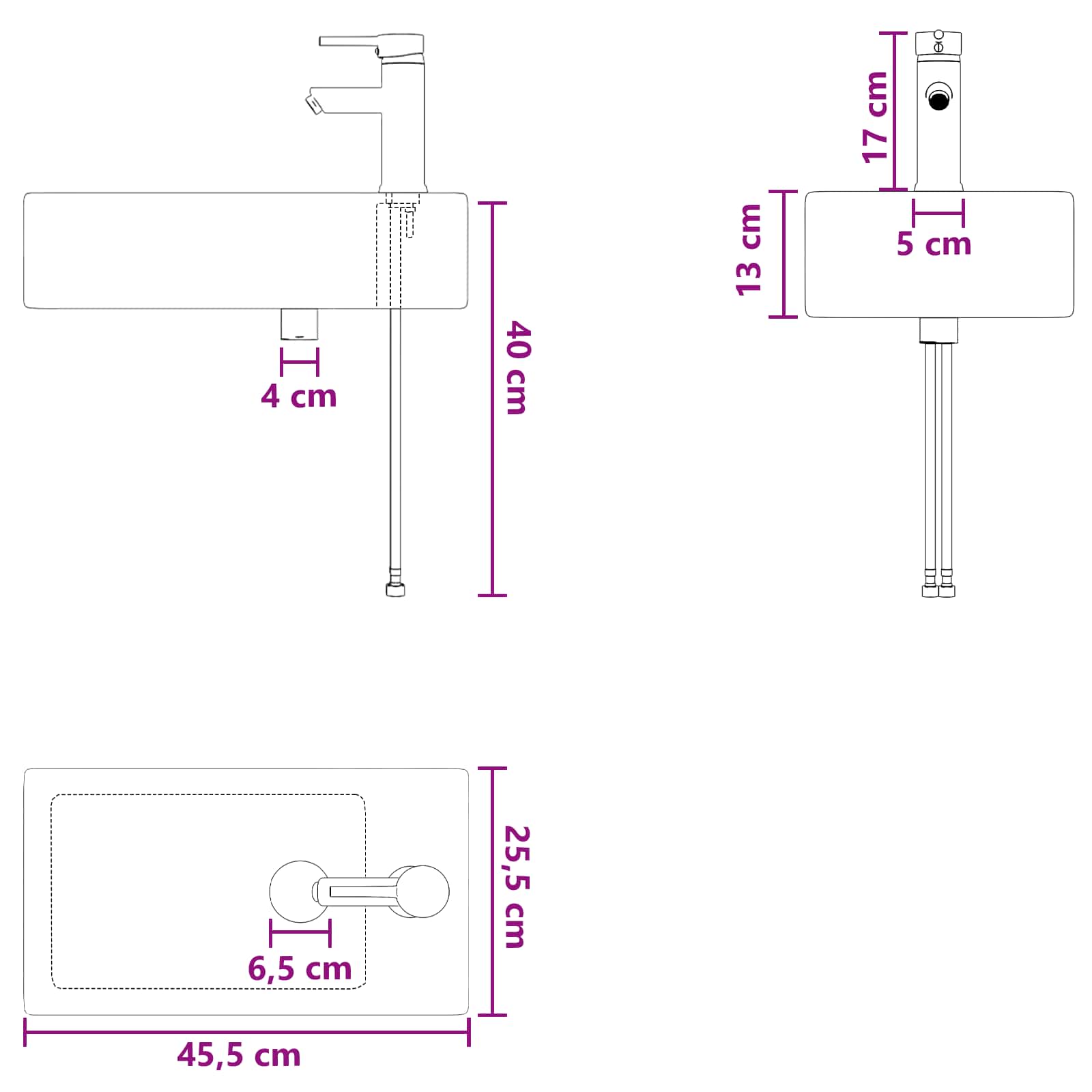 vidaXL Badkamer Waskom Chroom 45,5 x 25,5 x 13 cm Metaal
