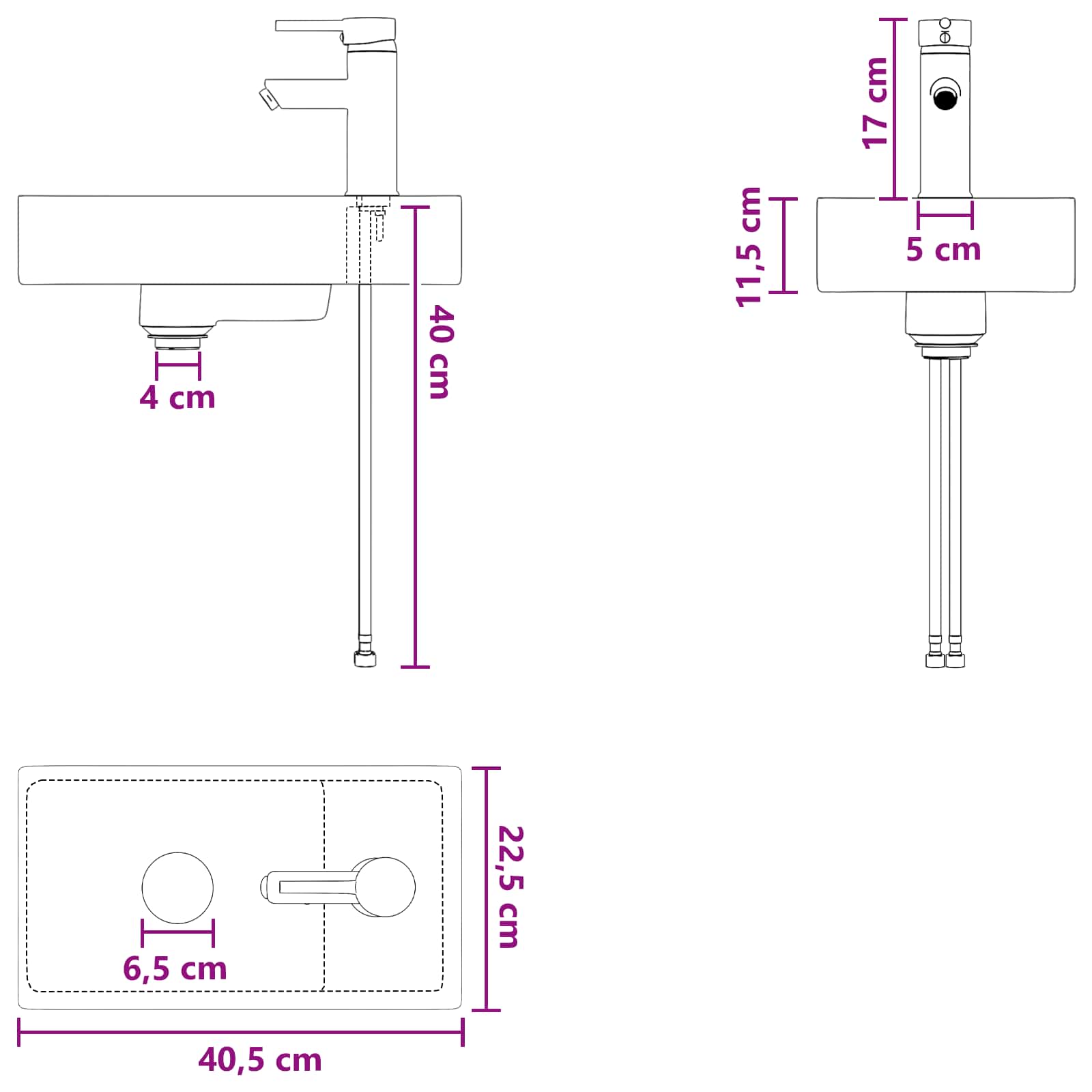 vidaXL Badkamer Waskom Chroom 40,5 x 22,5 x 11,5 cm Metaal
