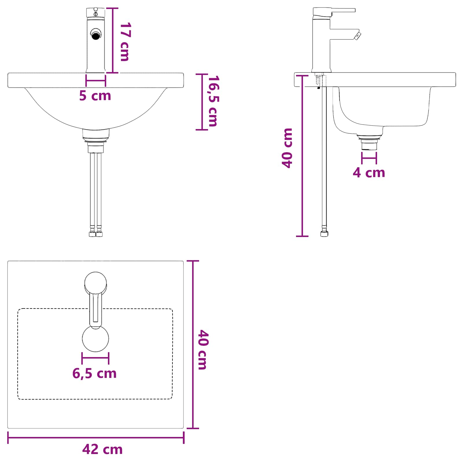 vidaXL Badkamer Waskom Chroom 42 x 40 x 16,5 cm Metaal