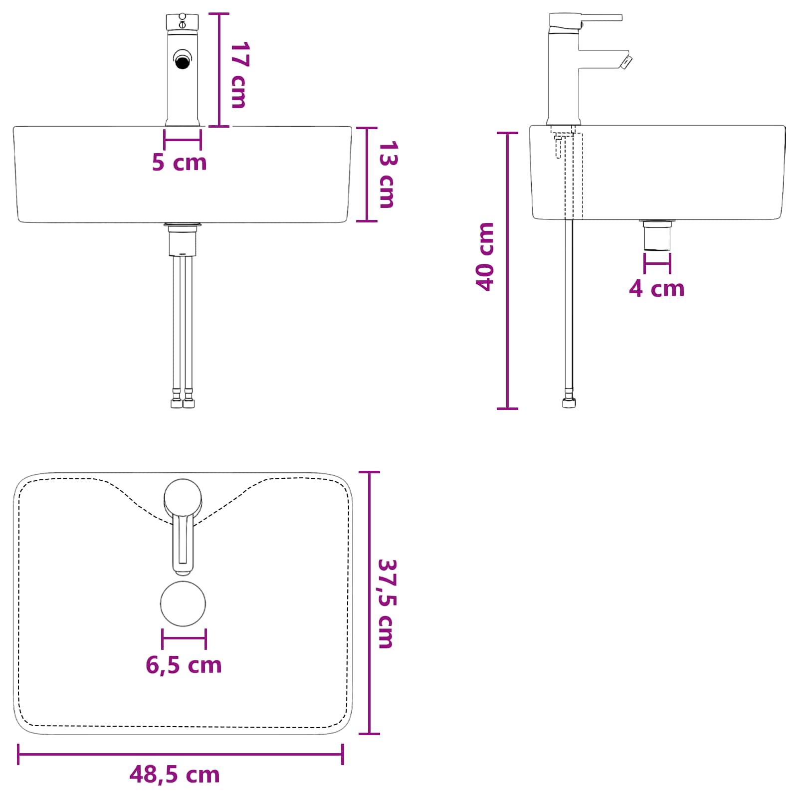 vidaXL Badkamer Waskom Chroom 48,5 x 37,5 x 13 cm Metaal