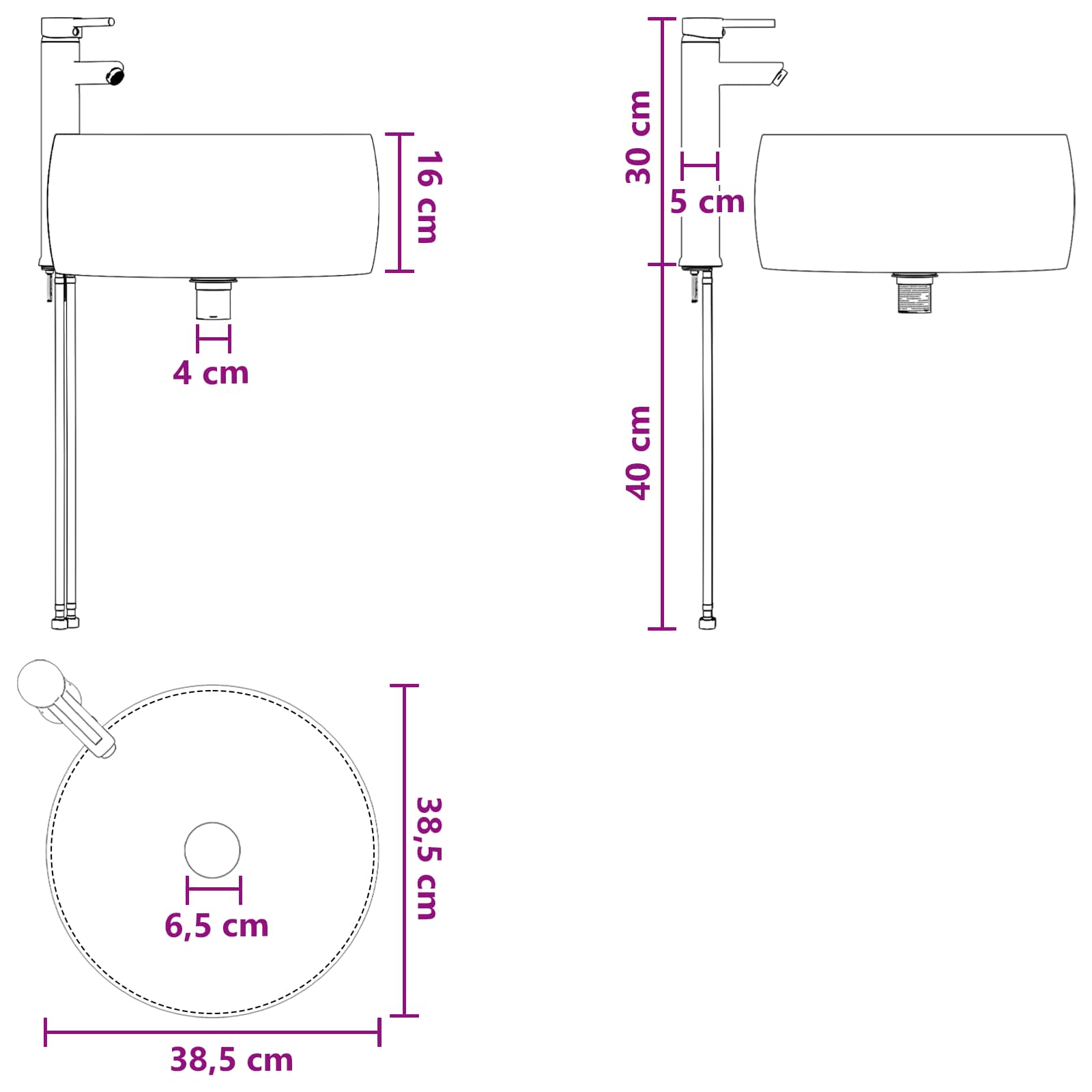 vidaXL Badkamer Waskom Chroom 38,5 x 38,5 x 16 cm Metaal