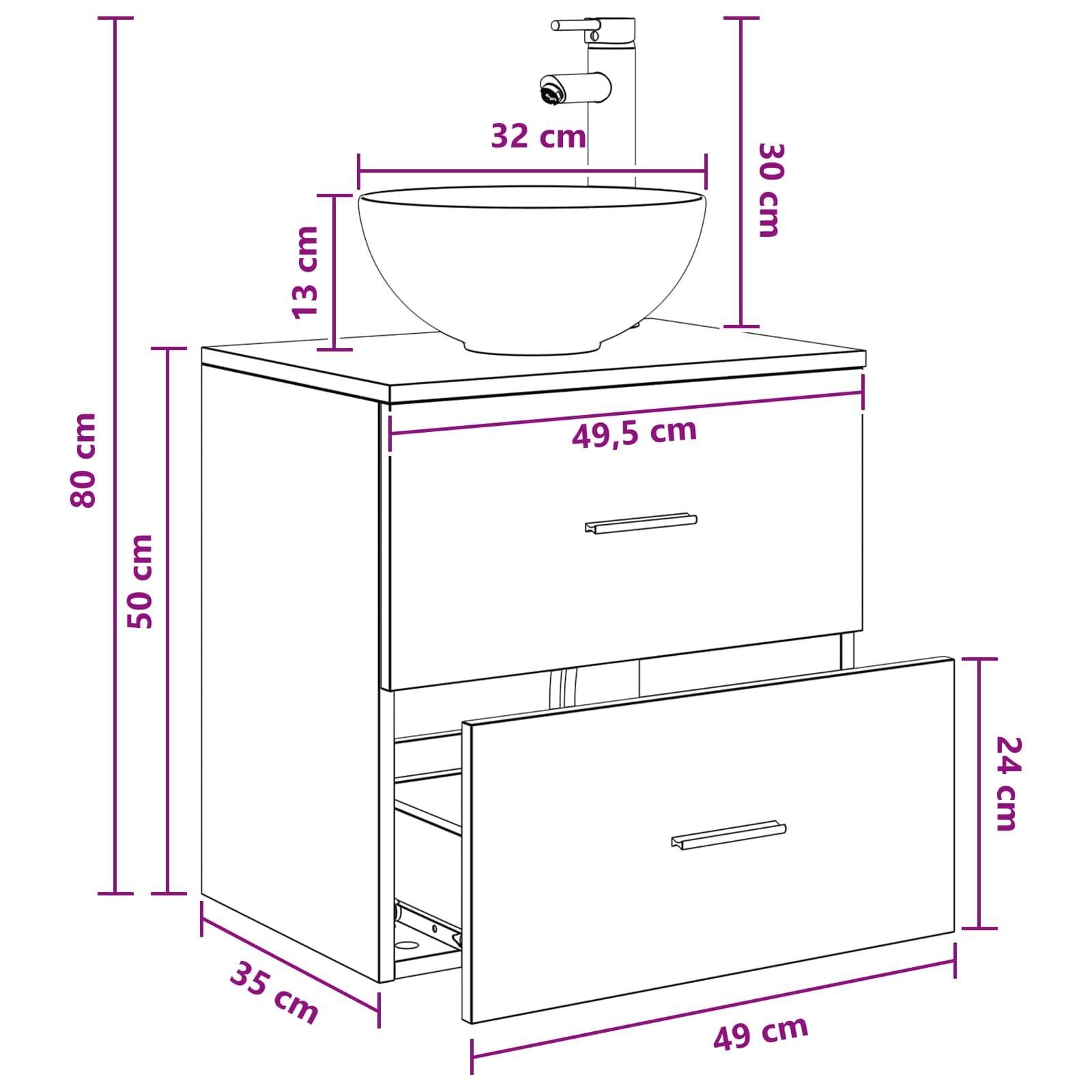 vidaXL Wandgemonteerde Wastafel Vanity Wit 49,5 x 35 x 63 cm