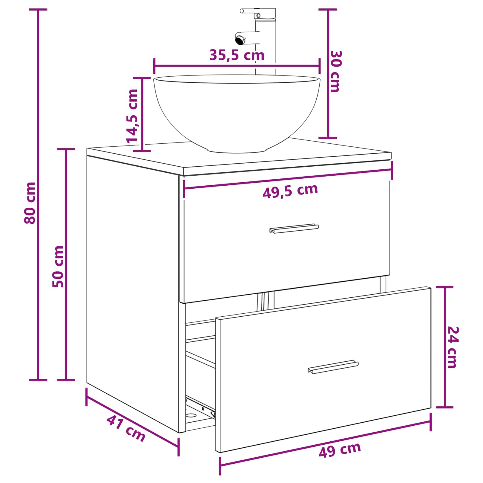 vidaXL Wandgemonteerde wastafelmeubel Wit 49,5 x 41 x 64,5 cm