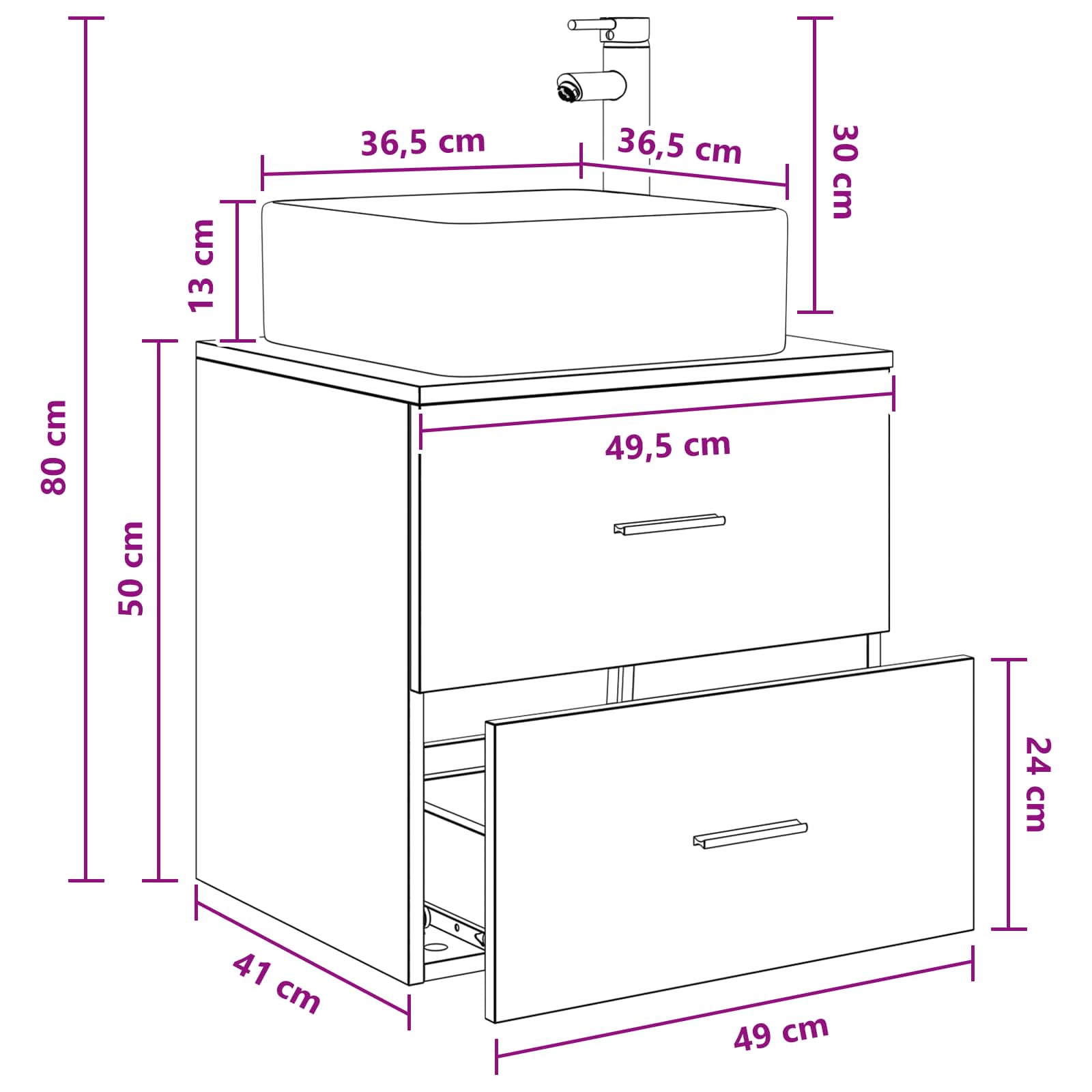 vidaXL Wandgemonteerde wastafelmeubel Wit 49,5 x 41 x 63 cm