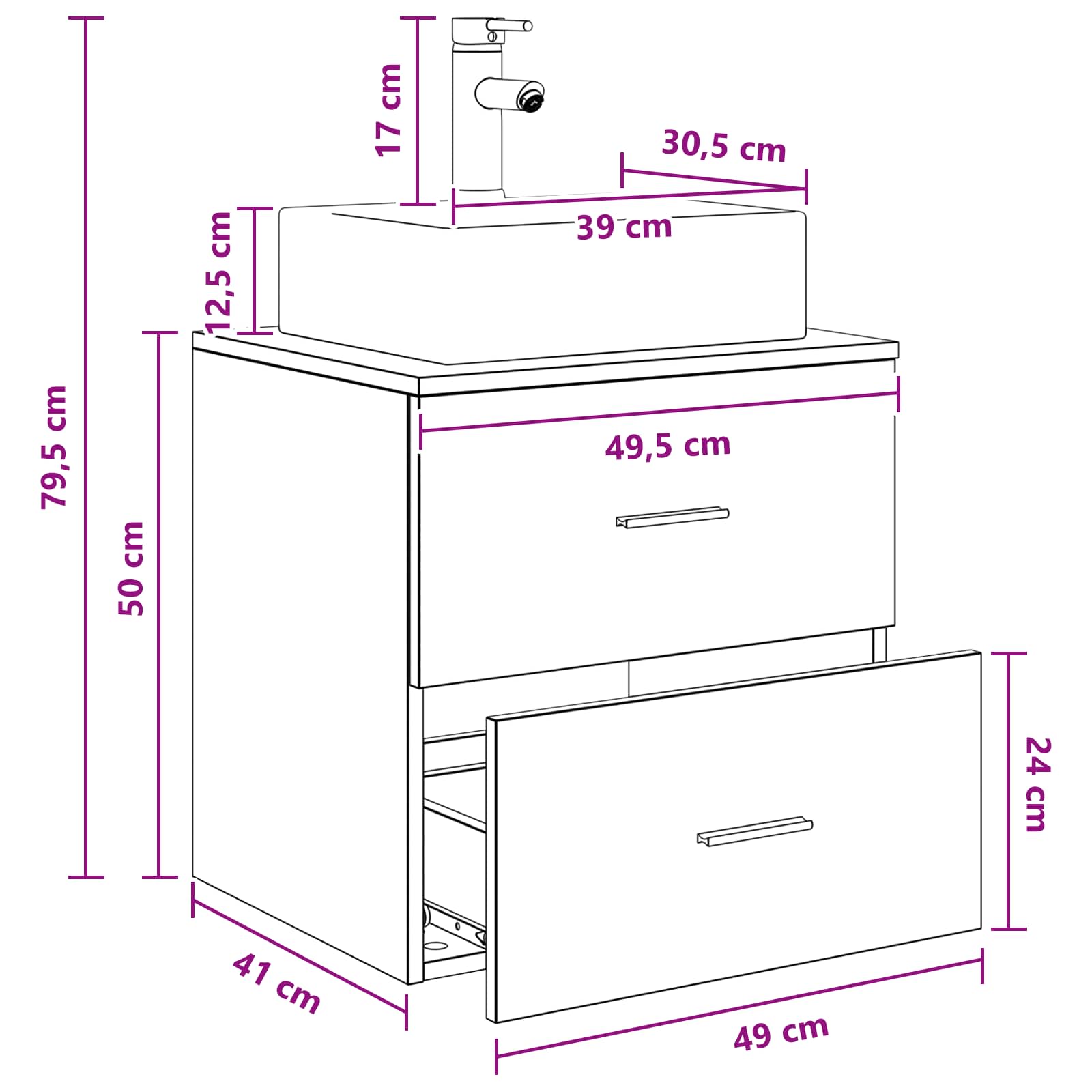 vidaXL Wandgemonteerde wastafelmeubel Wit 49,5 x 41 x 62,5 cm