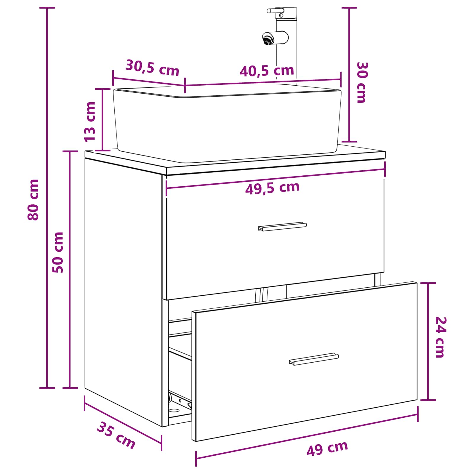vidaXL Wandgemonteerde wastafelmeubel Wit 53 x 34,5 x 63 cm
