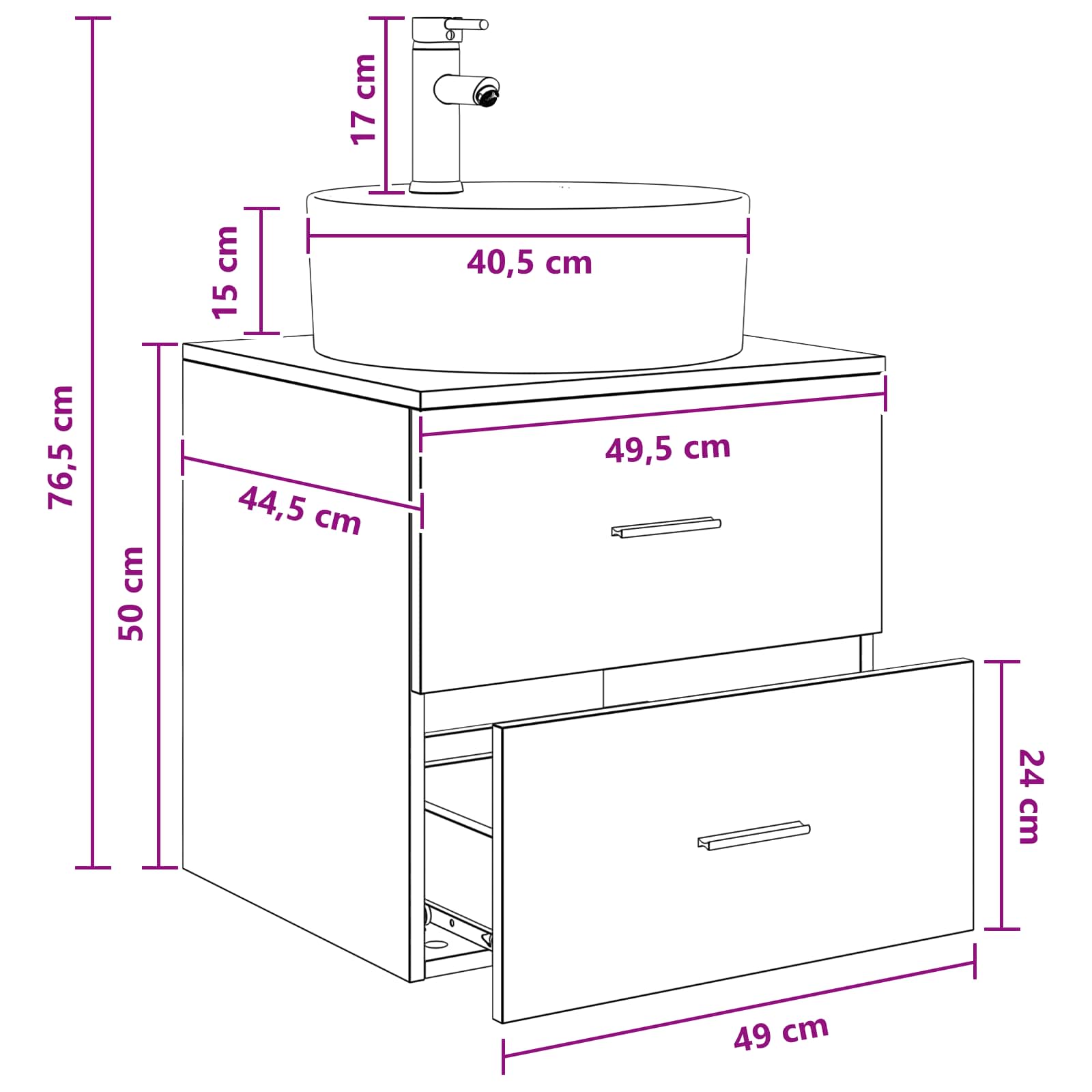 vidaXL Wandgemonteerde wastafelmeubel Wit 49,5 x 44,5 x 65 cm