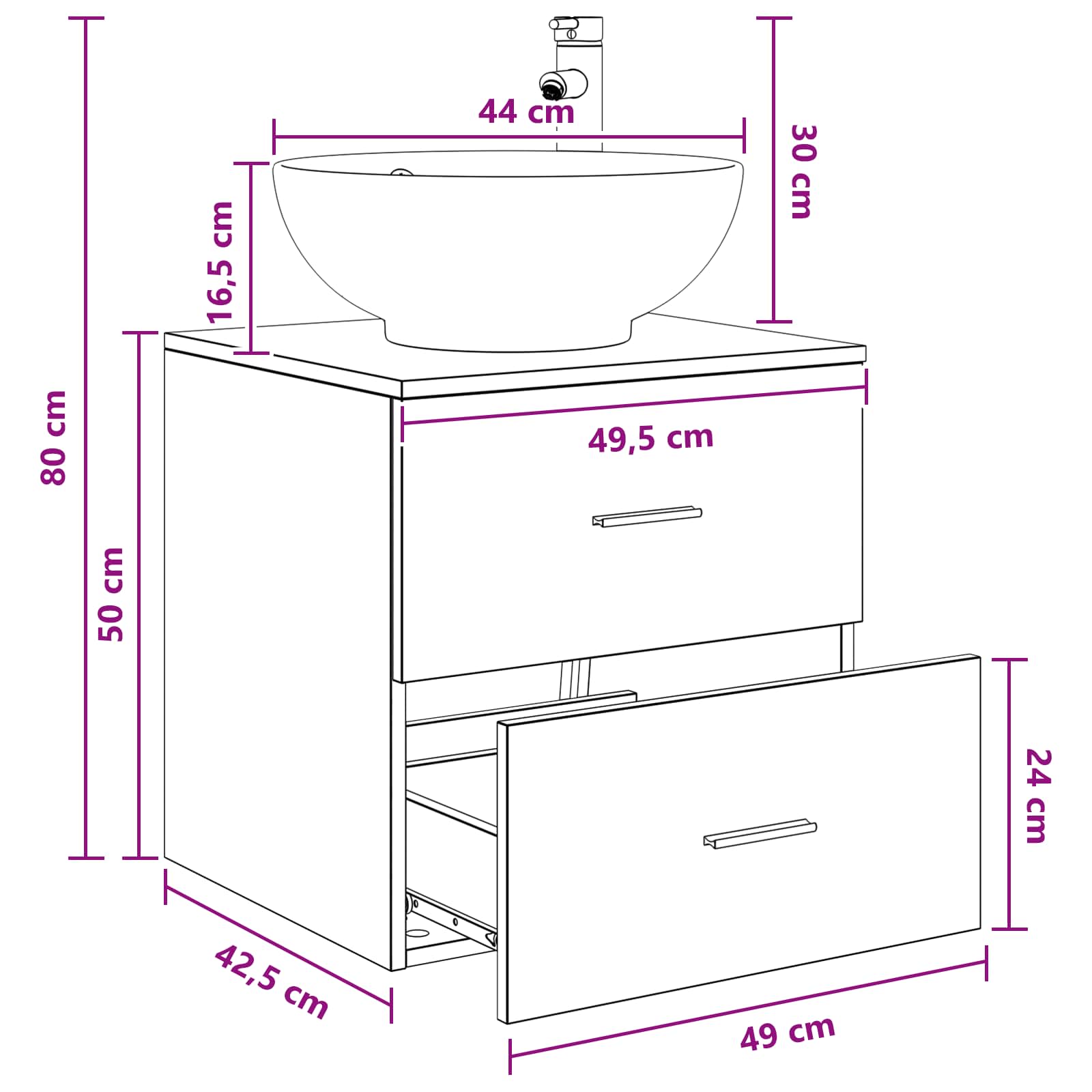 vidaXL Wandgemonteerde wastafelmeubel Wit 49,5 x 44,5 x 66,5 cm