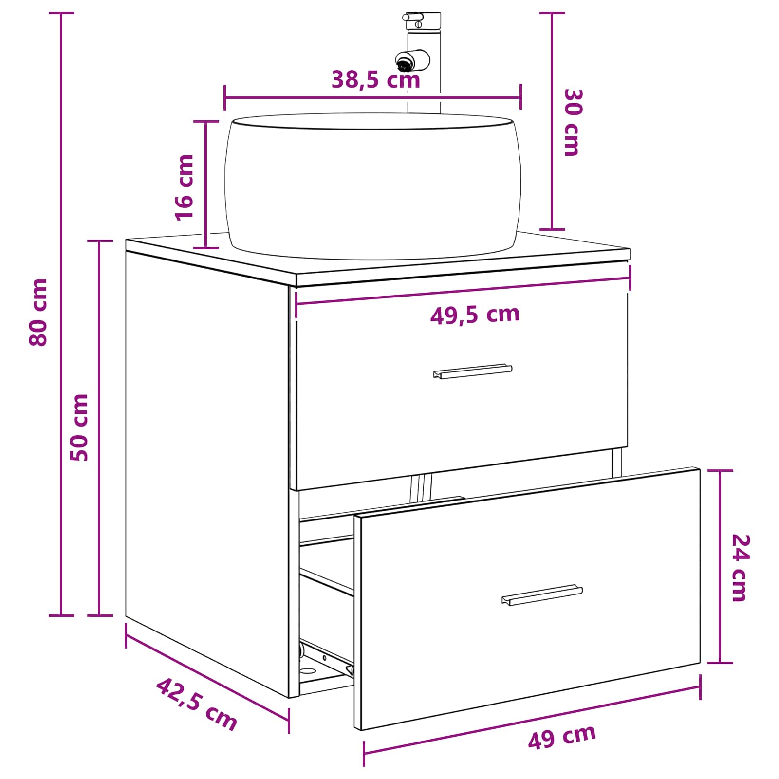 vidaXL Wandgemonteerde wastafelmeubel Wit 49,5 x 44,5 x 66 cm