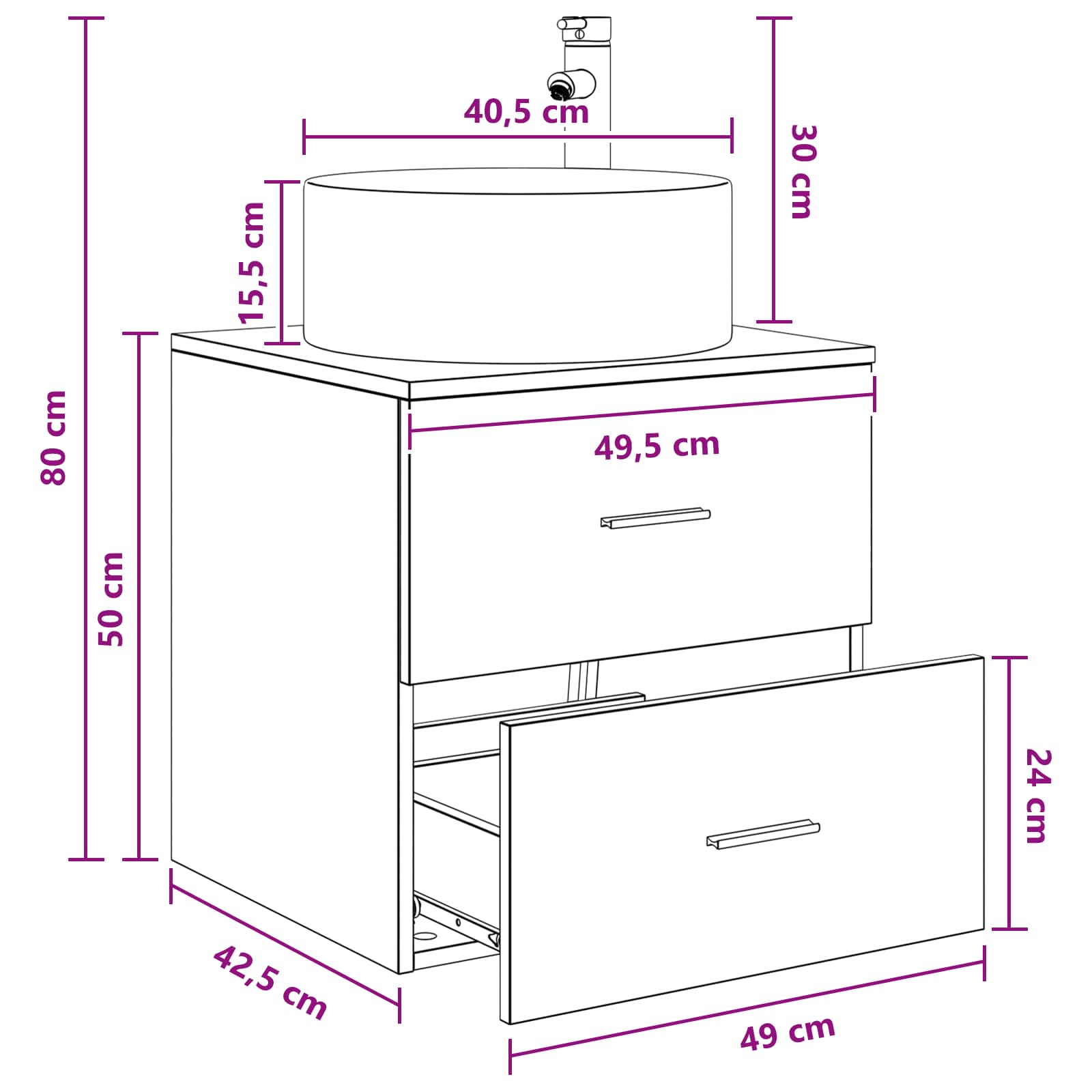 vidaXL Wandgemonteerde wastafelmeubel Wit 49,5 x 44,5 x 65,5 cm