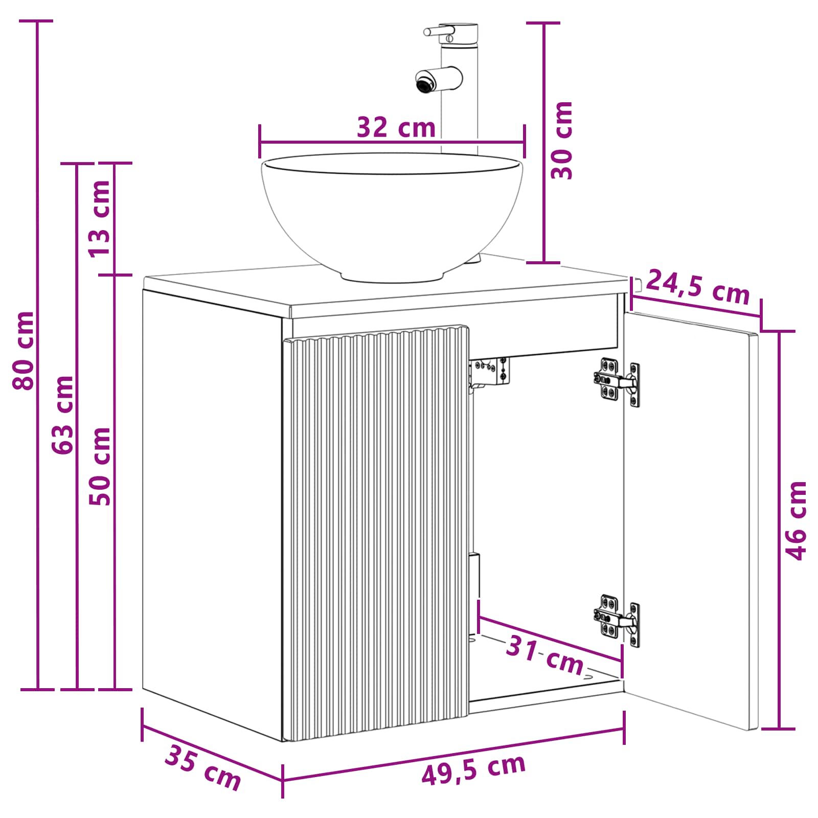 vidaXL Wandgemonteerde wastafelmeubel Wit 49,5 x 35 x 63 cm
