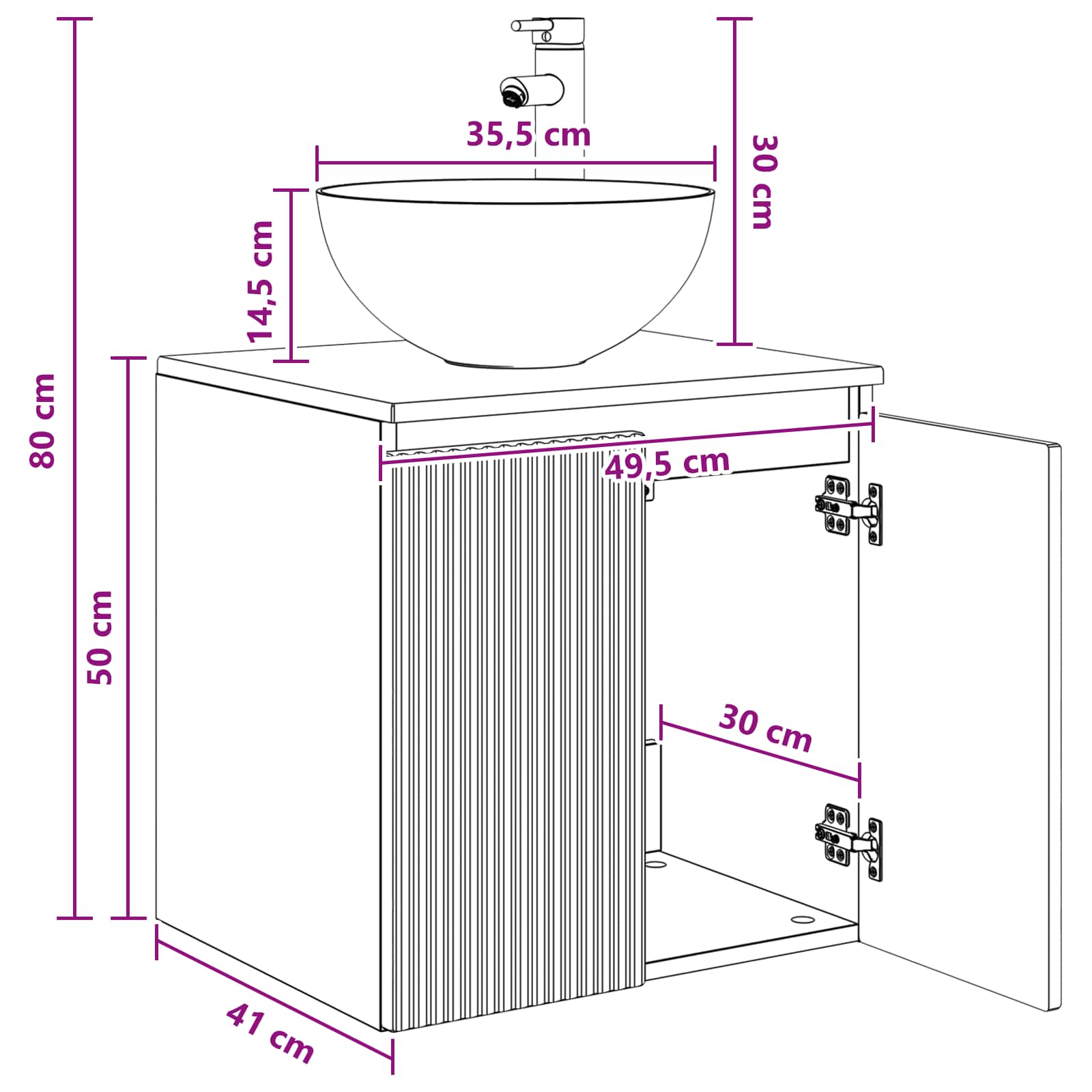 vidaXL Wandgemonteerde wastafelmeubel Wit 49,5 x 41 x 64,5 cm