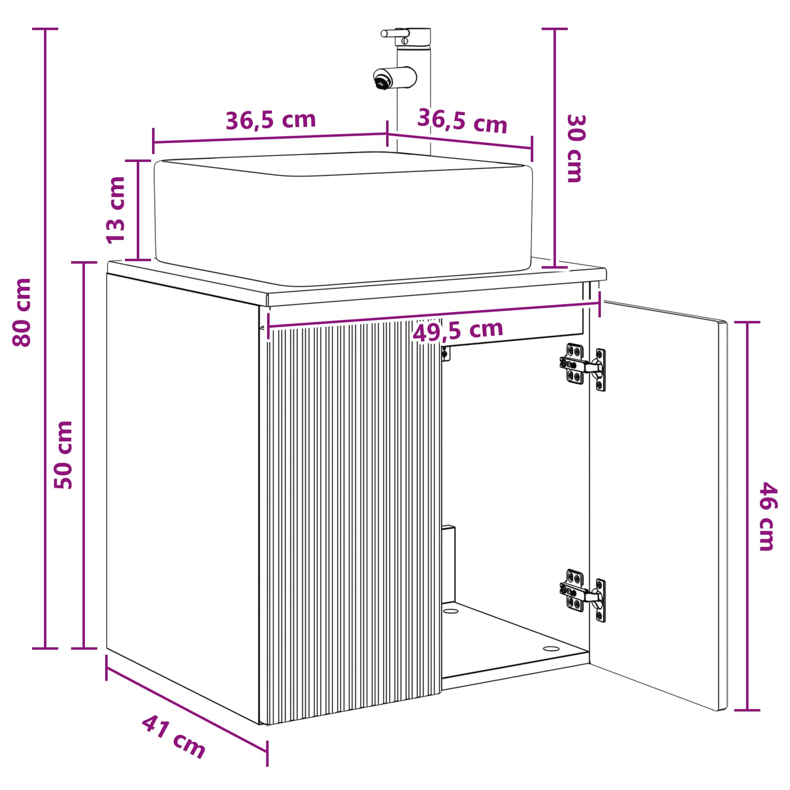 vidaXL Wandgemonteerde wastafelmeubel Wit 49,5 x 41 x 63 cm
