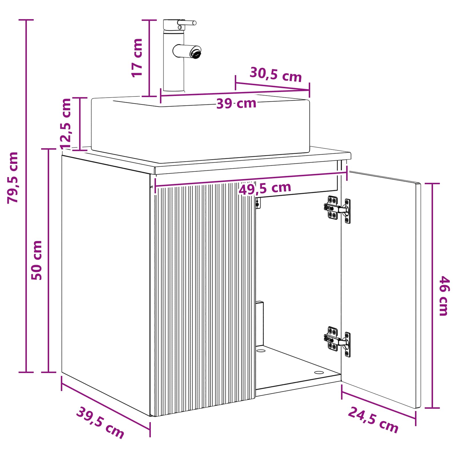 vidaXL Wandgemonteerde wastafelmeubel Wit 49,5 x 41 x 62,5 cm