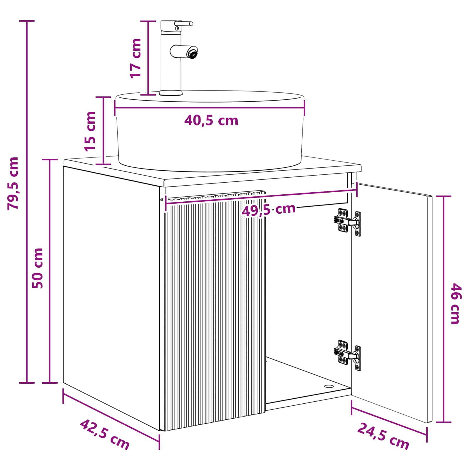 vidaXL Wandgemonteerde wastafelmeubel Wit 49,5 x 44,5 x 65 cm