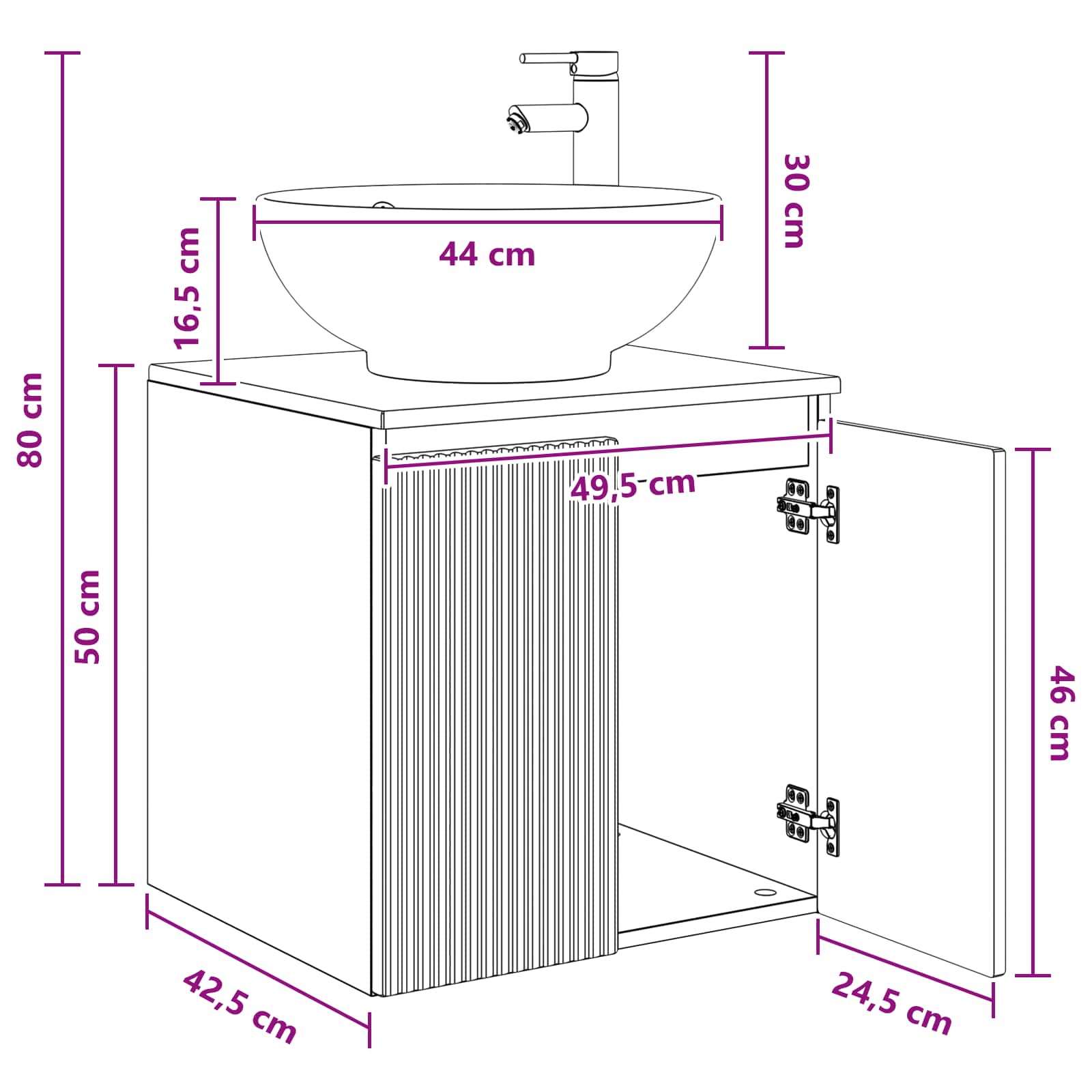 vidaXL Wandgemonteerde wastafelmeubel Wit 49,5 x 44,5 x 65 cm