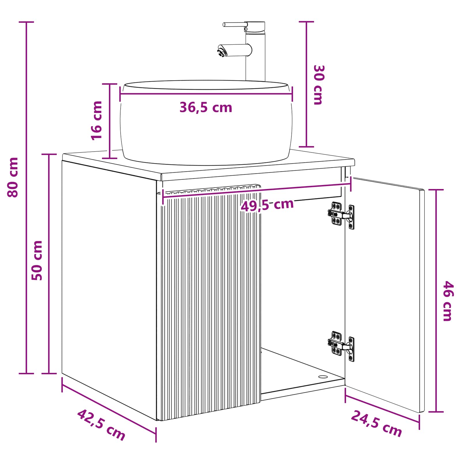 vidaXL Wandgemonteerde wastafelmeubel Wit 49,5 x 44,5 x 66 cm