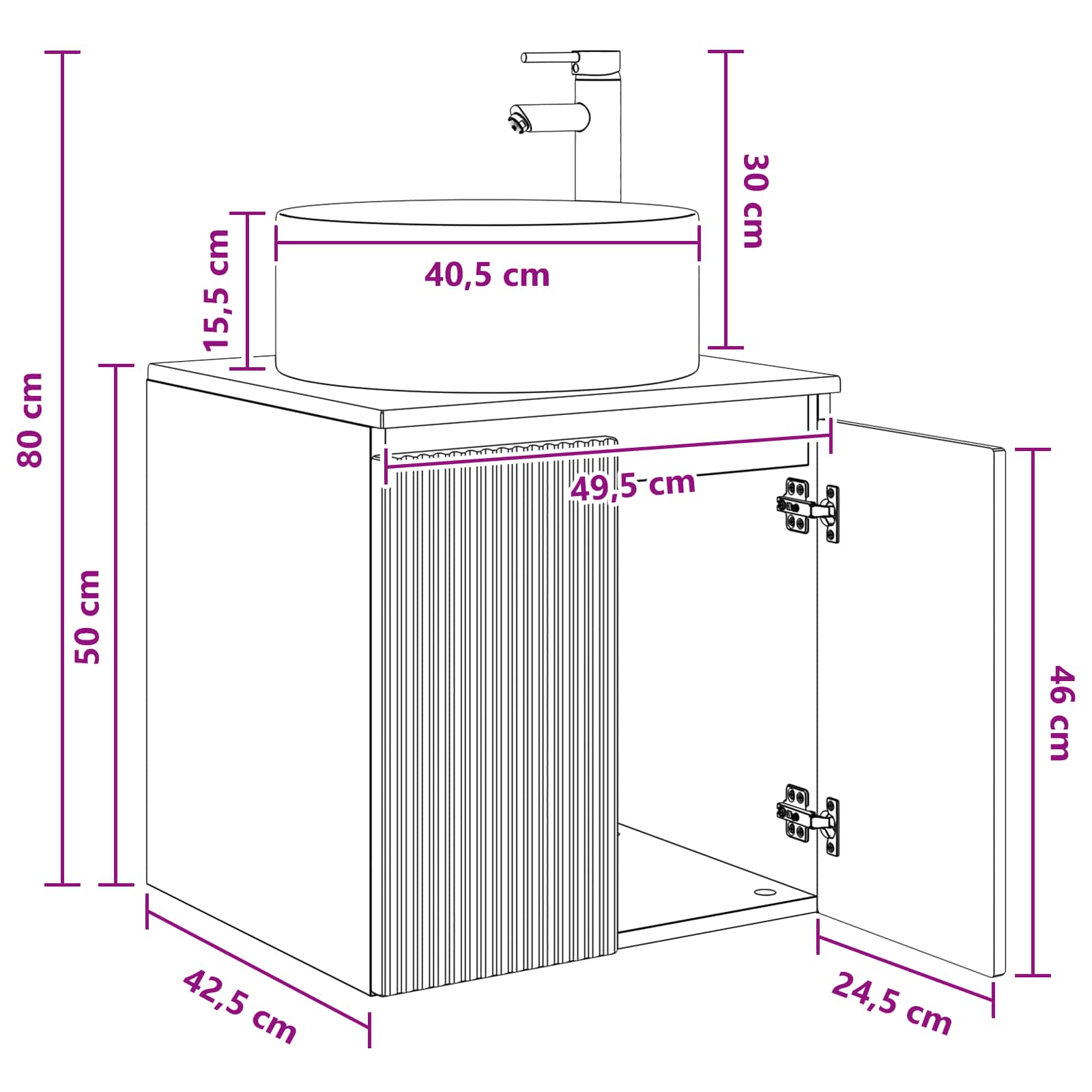 vidaXL Wandgemonteerde wastafelmeubel Wit 49,5 x 44,5 x 65,5 cm